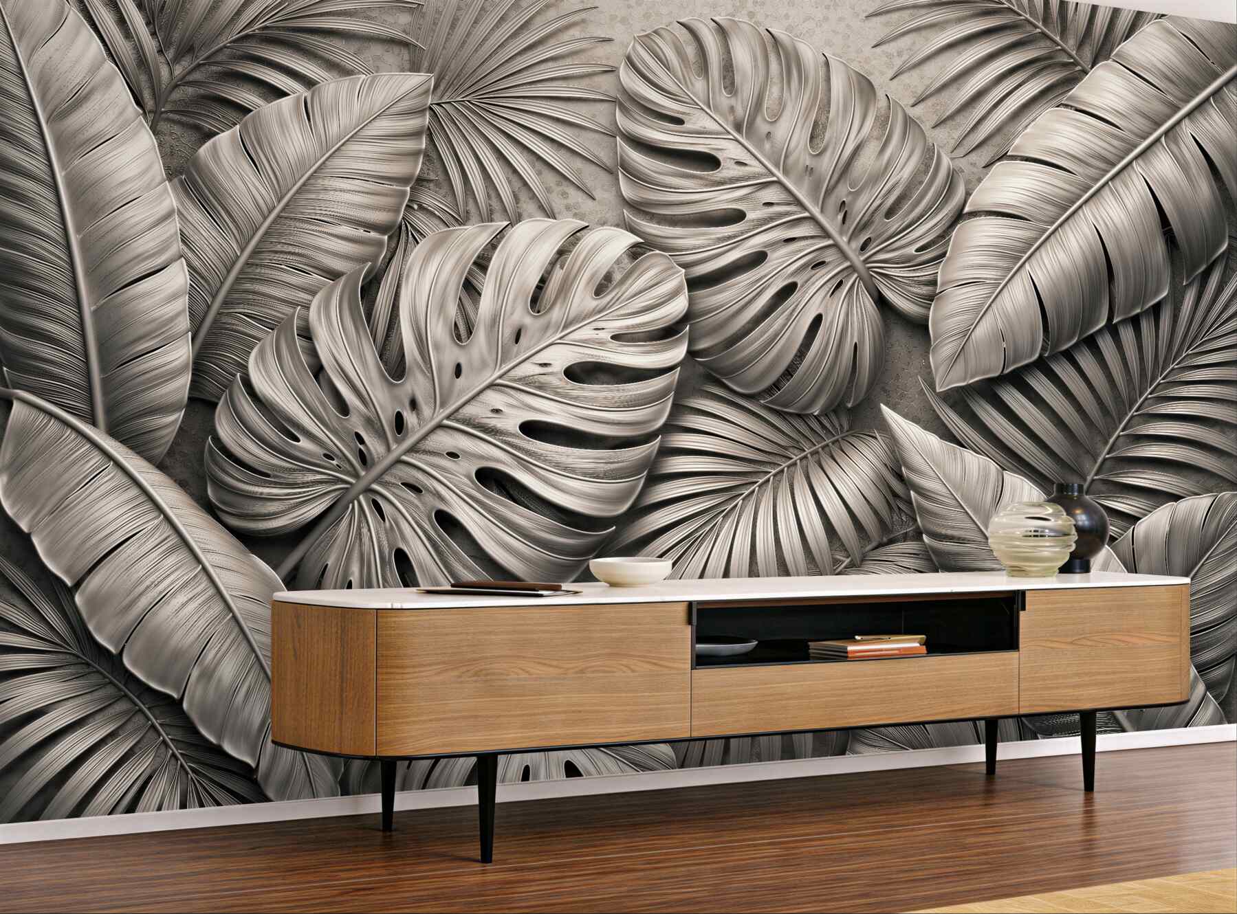 Fototapet Frunze tropicale metalice