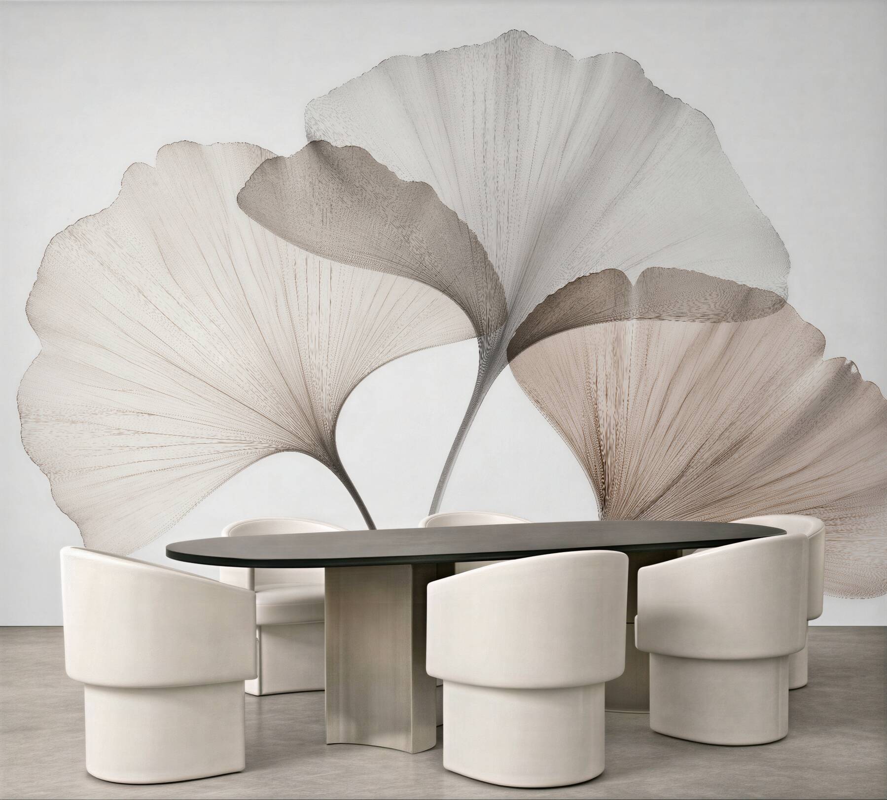 Fototapet Frunze delicate de ginkgo în bej