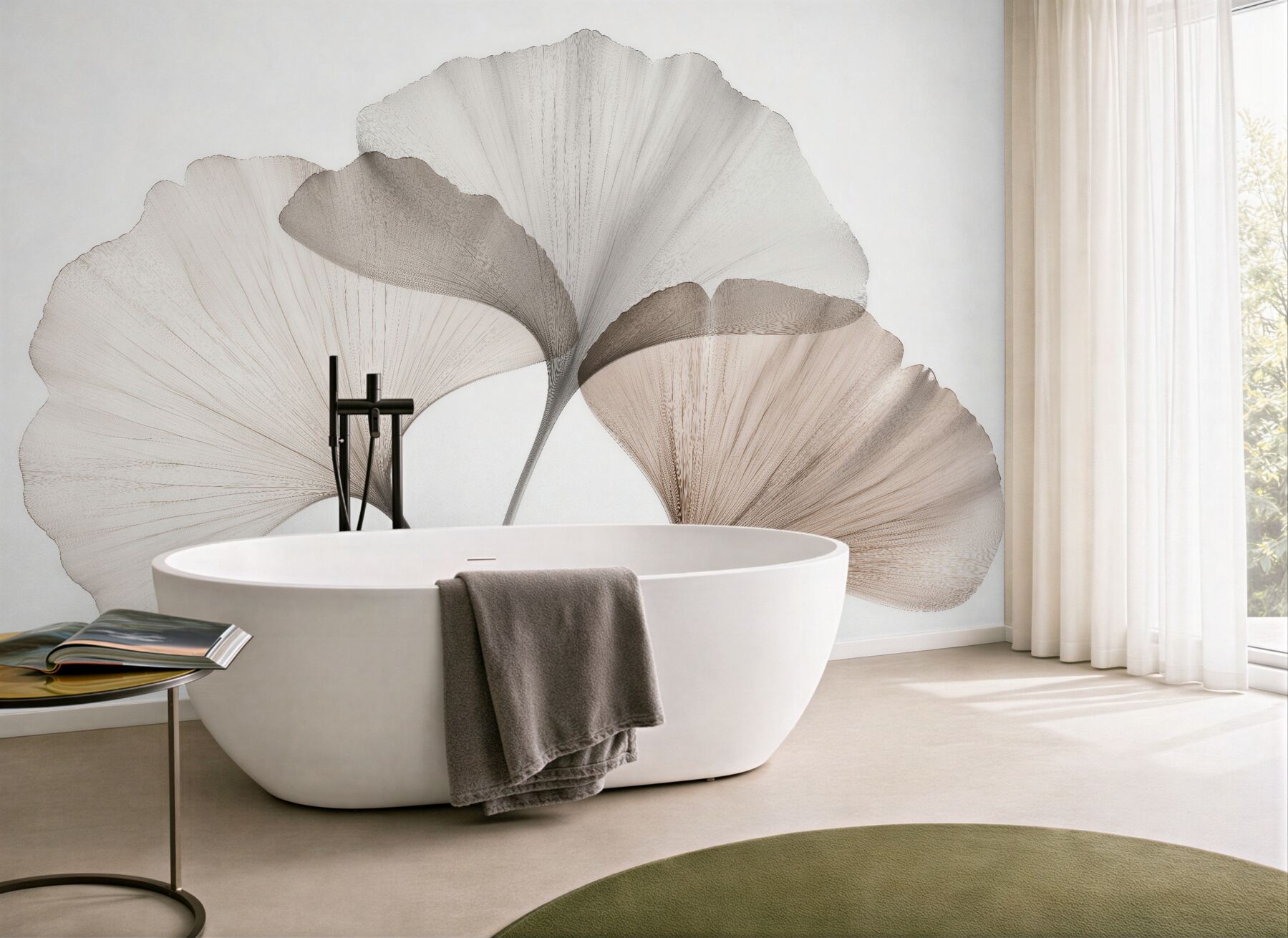 Fototapet Frunze delicate de ginkgo în bej