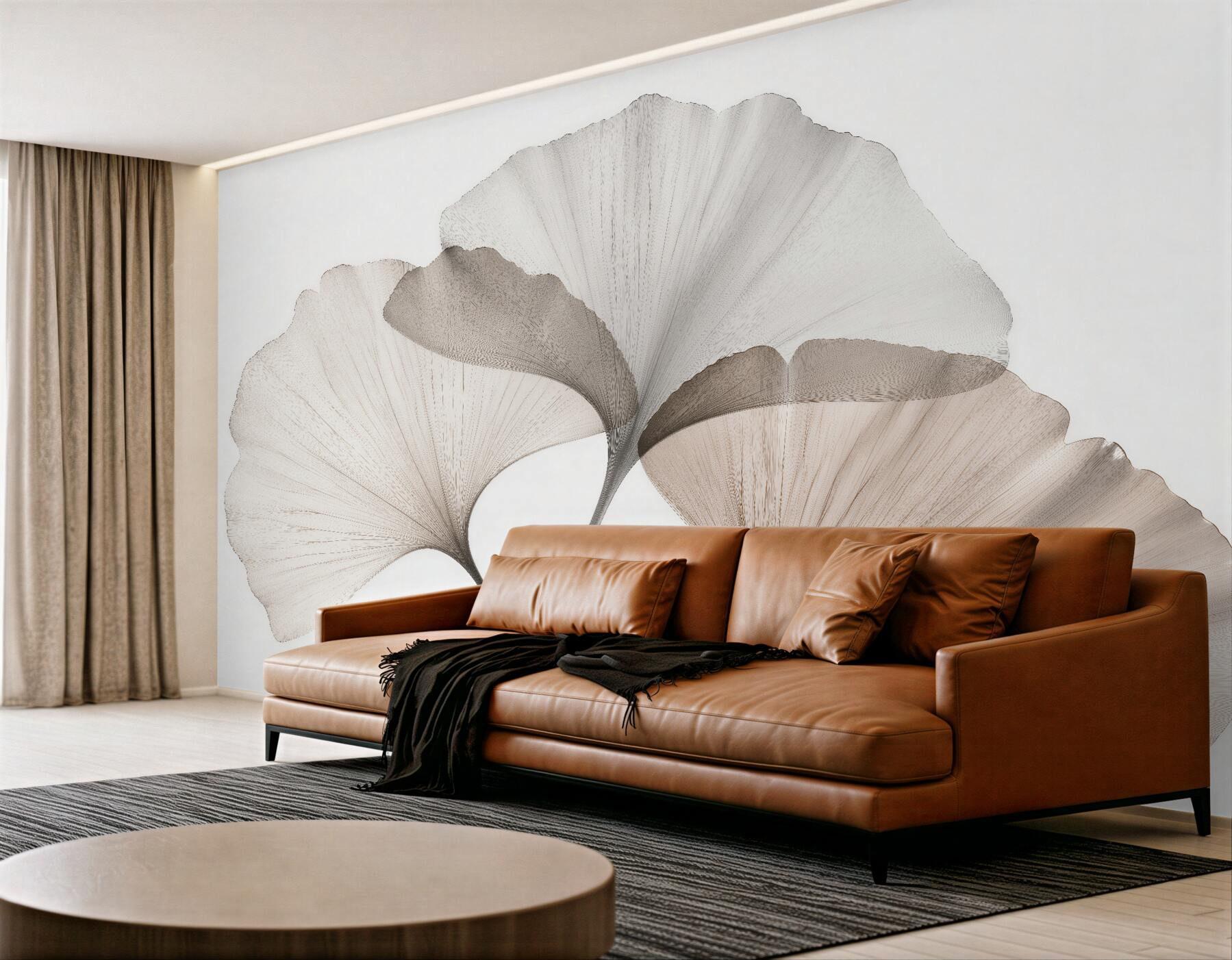 Fototapet Frunze delicate de ginkgo în bej