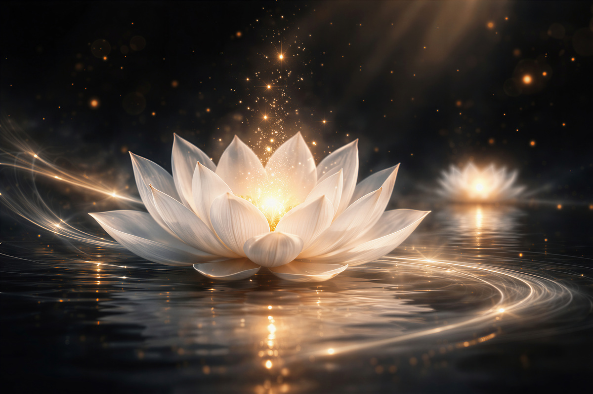 Fototapet Lotus al luminii pe apă liniștită