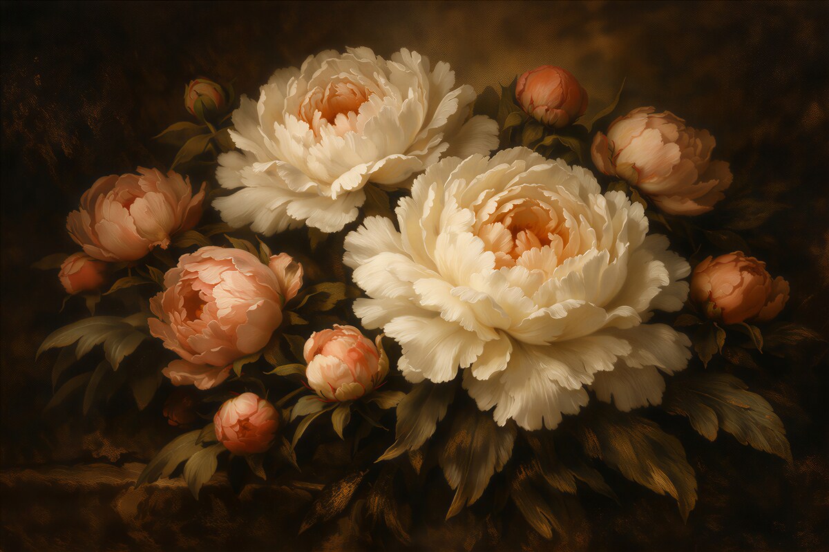 Fototapet Bujori clasici în lumină caldă