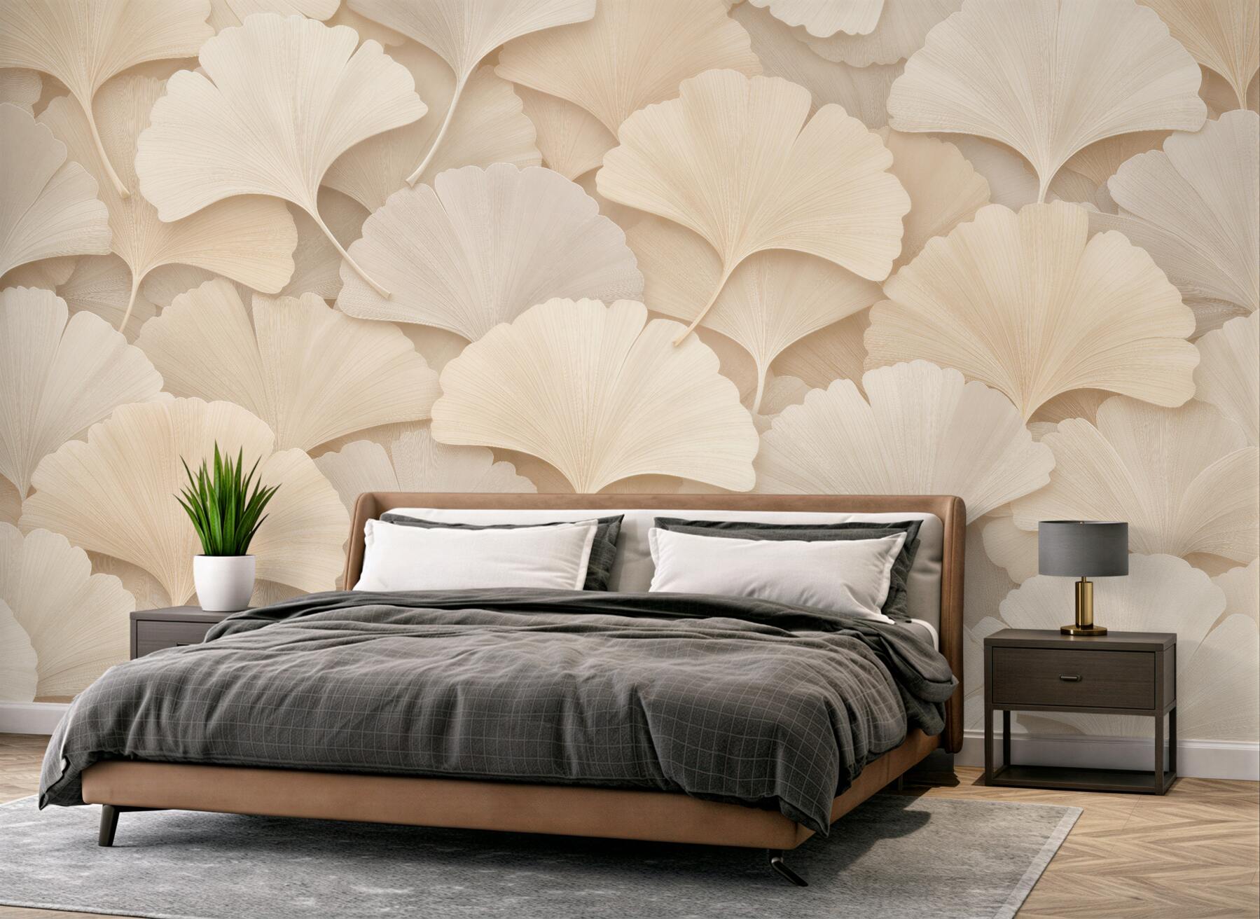 Fototapet Frunze crem de ginkgo în relief