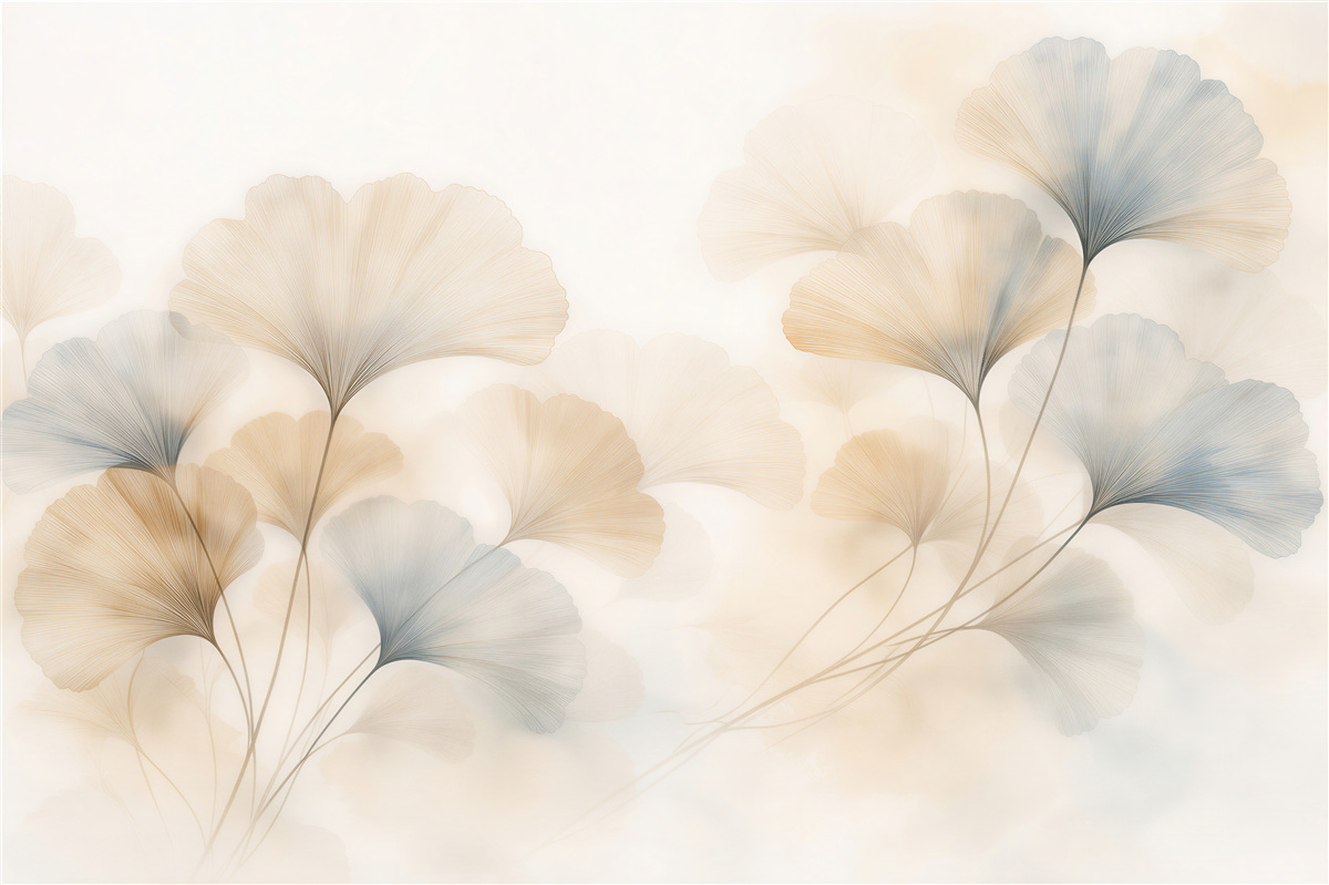 Fototapet Frunze delicate de ginkgo în tonuri pastelate
