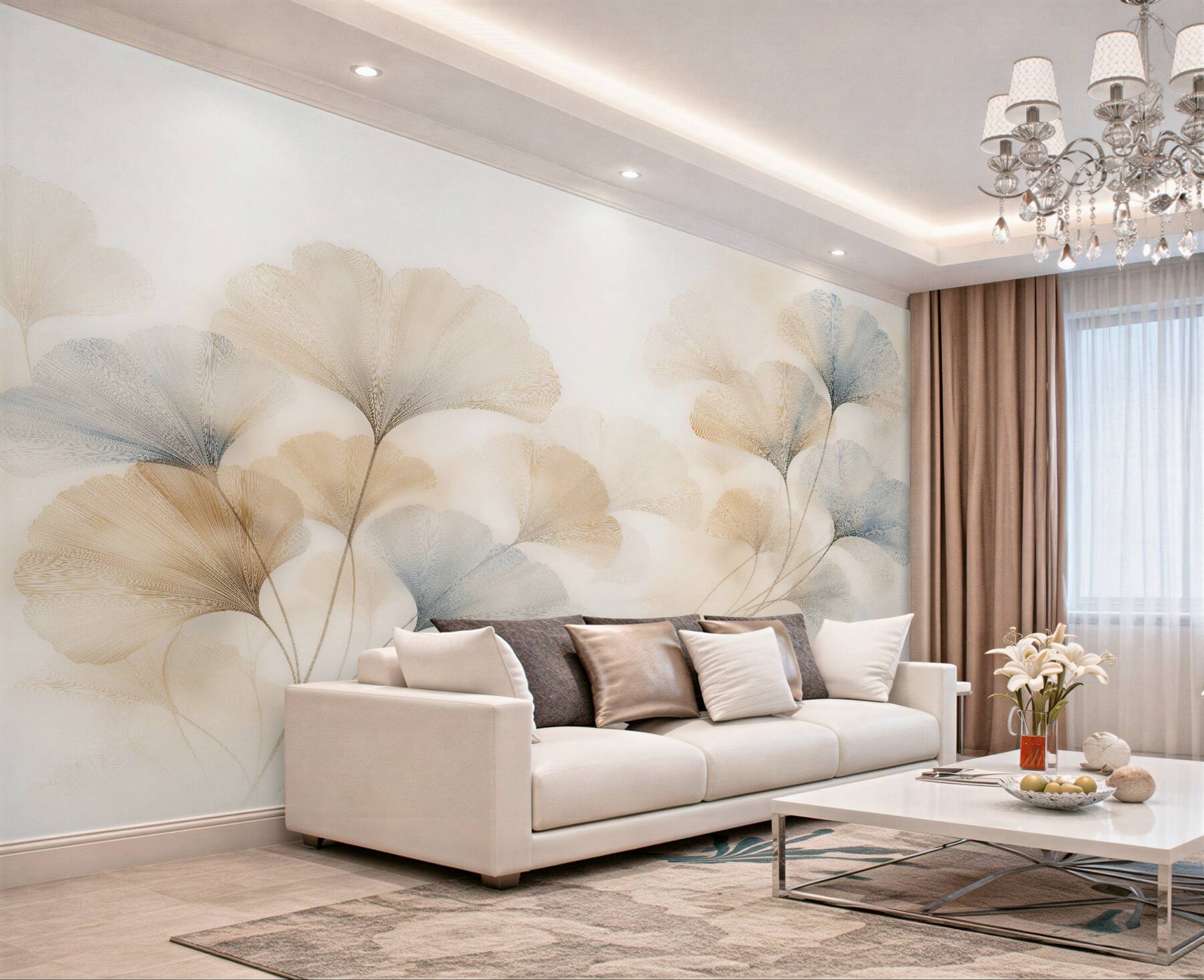 Fototapet Frunze delicate de ginkgo în tonuri pastelate