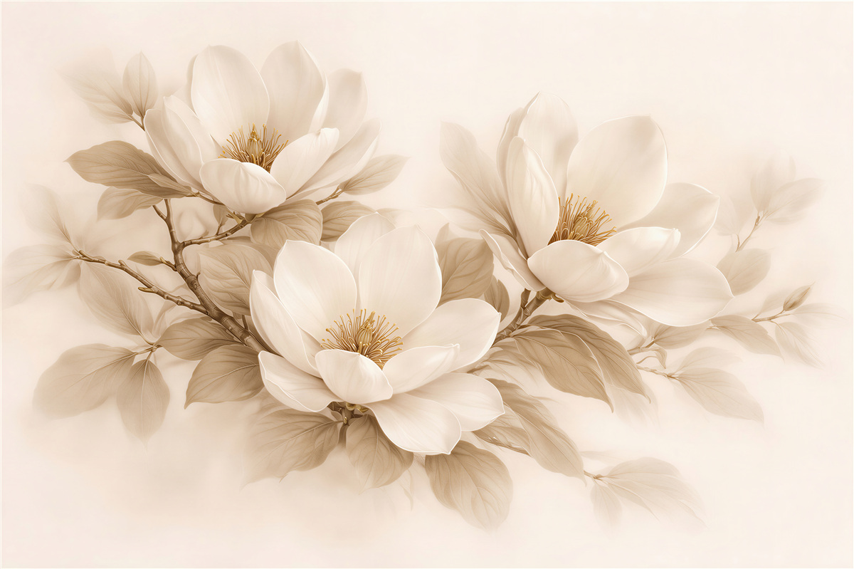 Fototapet Magnolie crem în plină înflorire