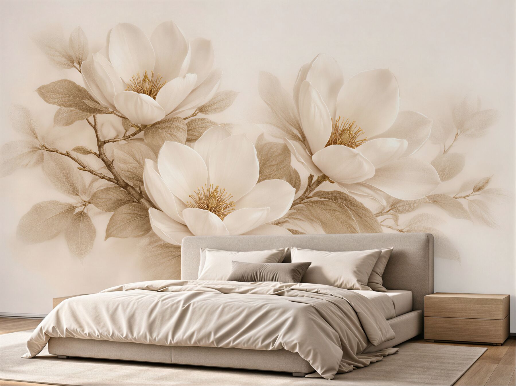 Fototapet Magnolie crem în plină înflorire