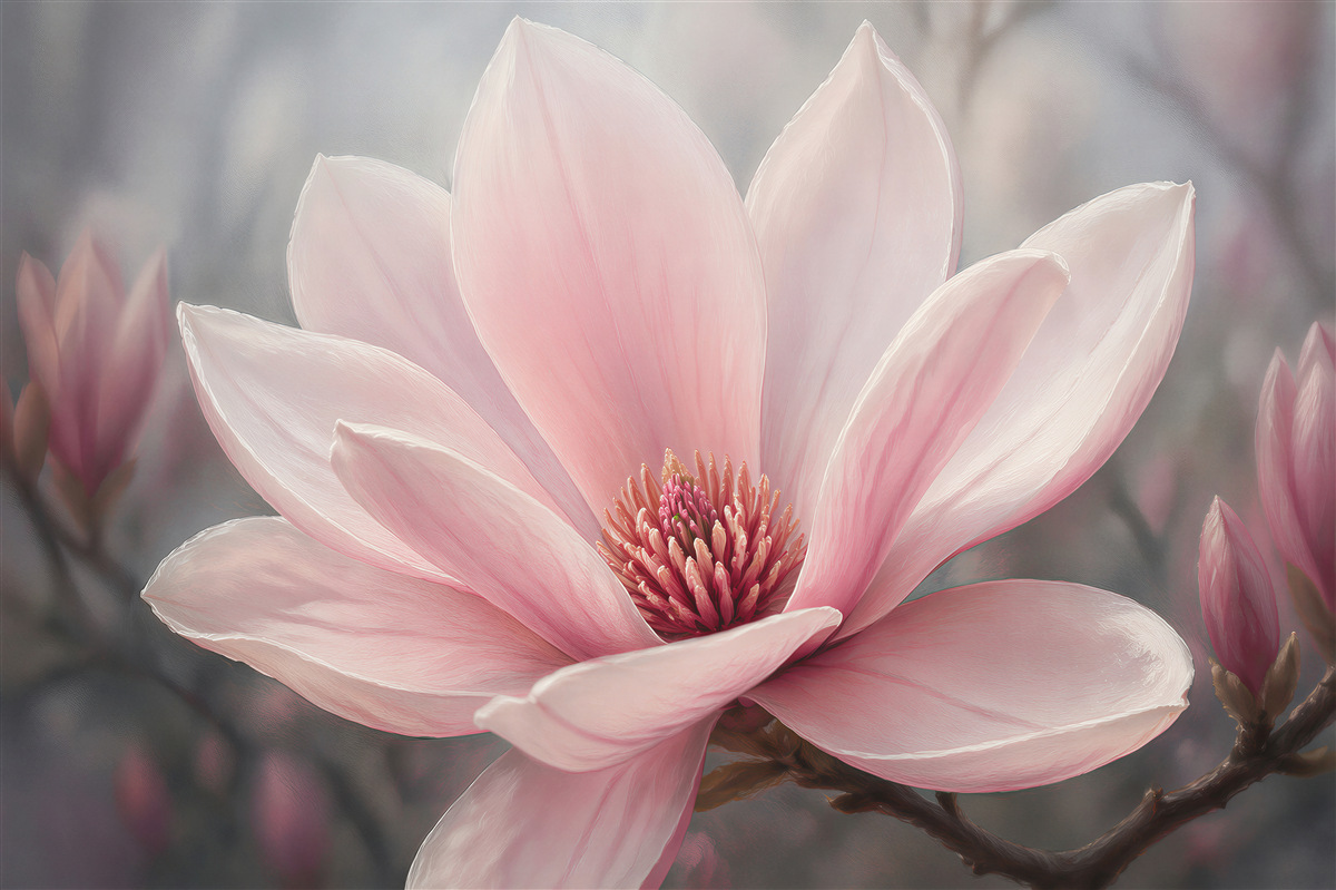 Fototapet Magnolie roz la ivirea zorilor