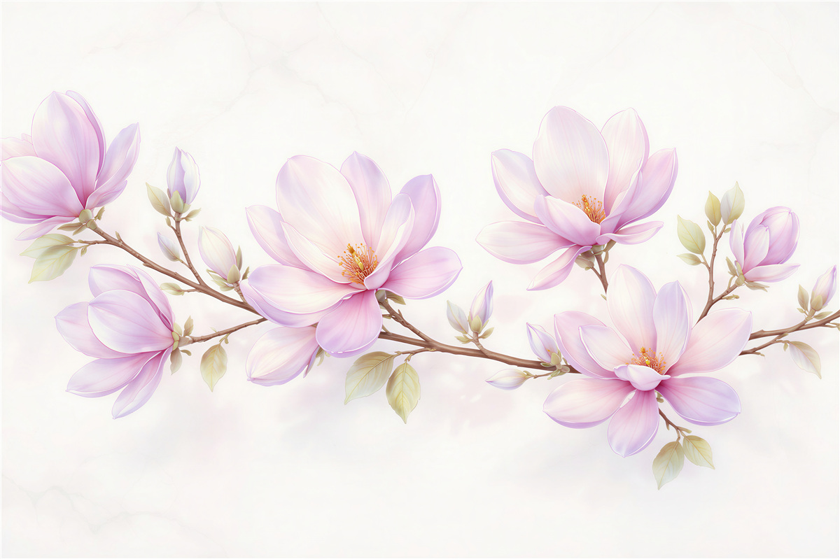 Fototapet Magnolii delicate pe fundal deschis