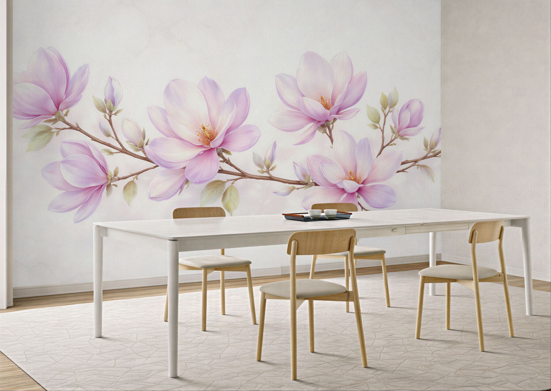 Fototapet Magnolii delicate pe fundal deschis