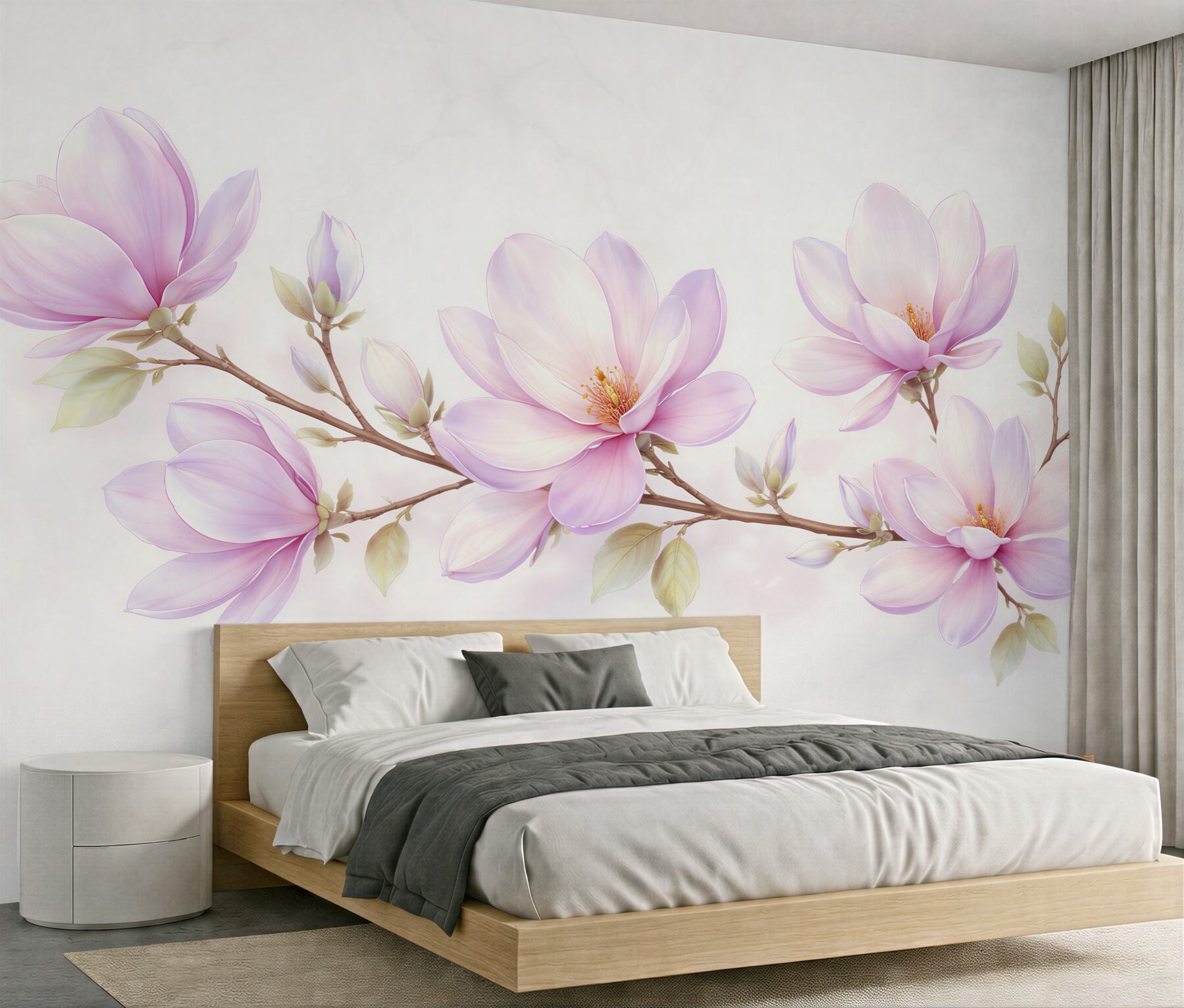 Fototapet Magnolii delicate pe fundal deschis