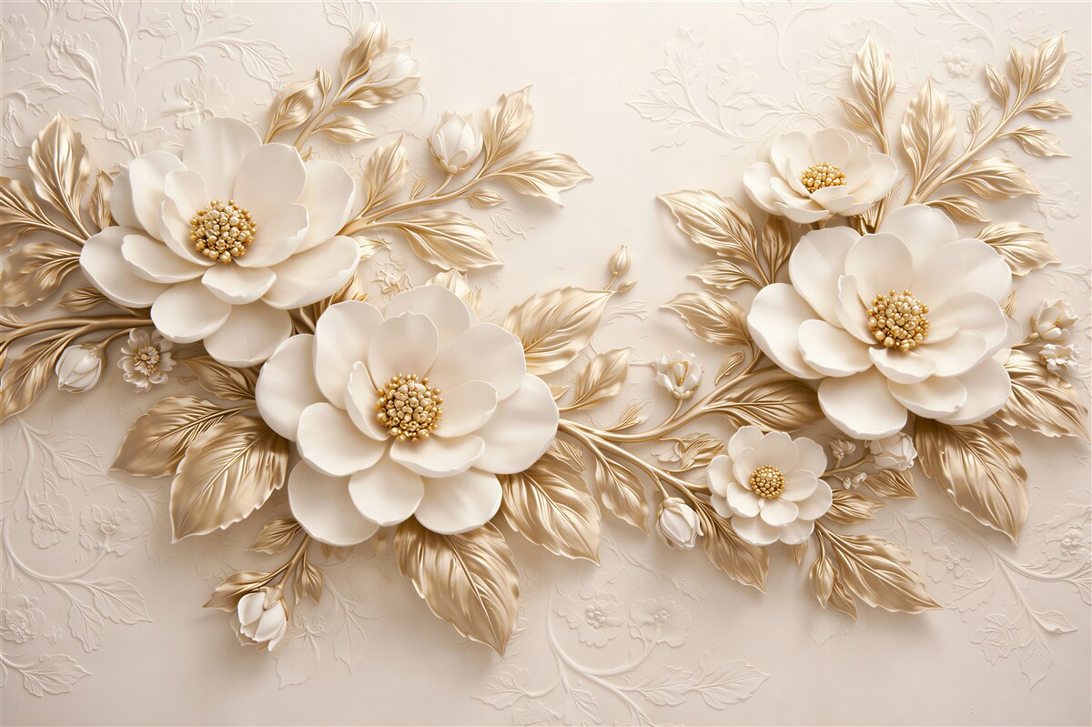 Fototapet Flori aurii în relief elegant