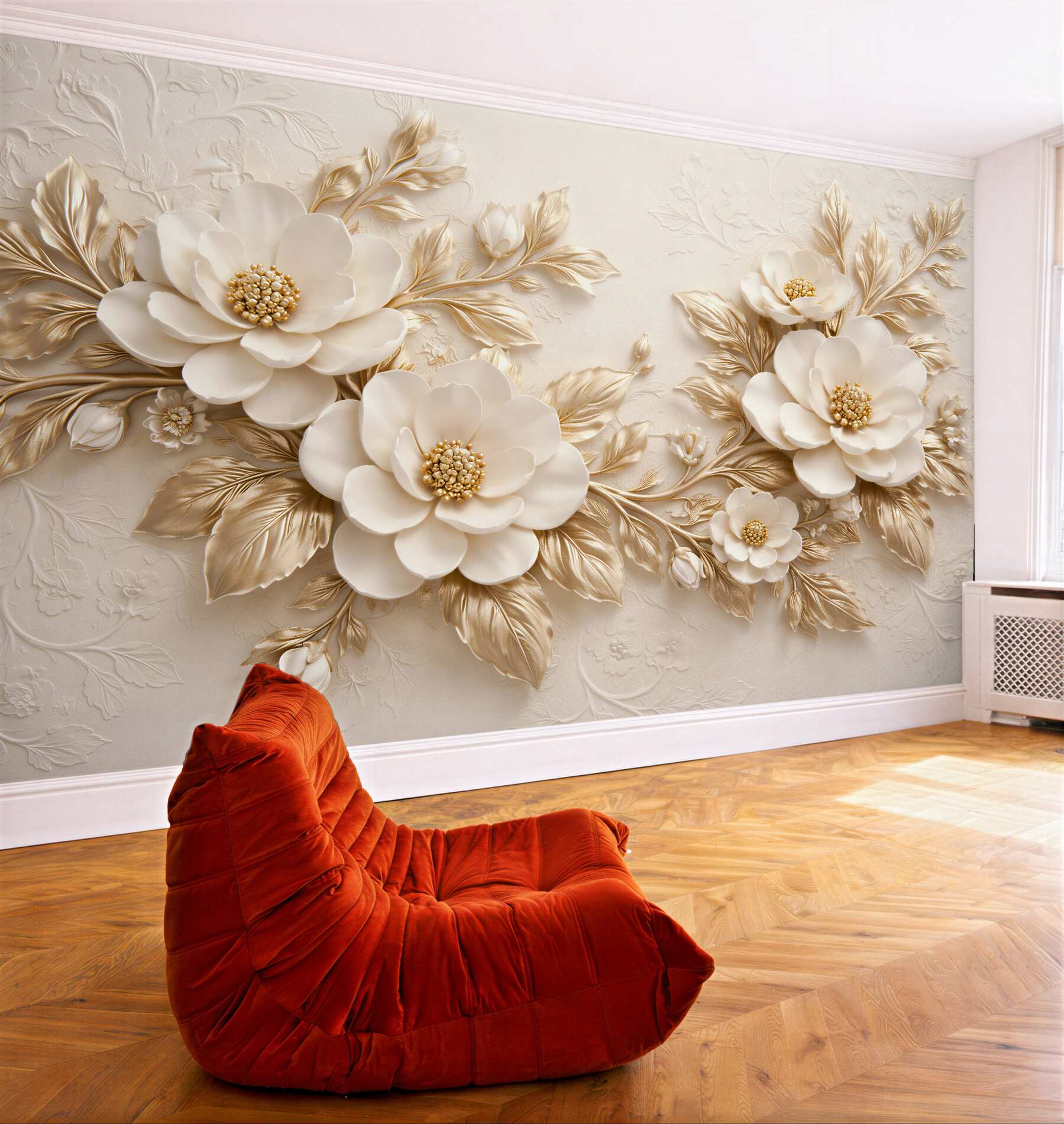 Fototapet Flori aurii în relief elegant