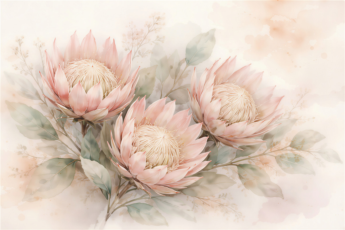 Fototapet Protea pastel în acuarelă
