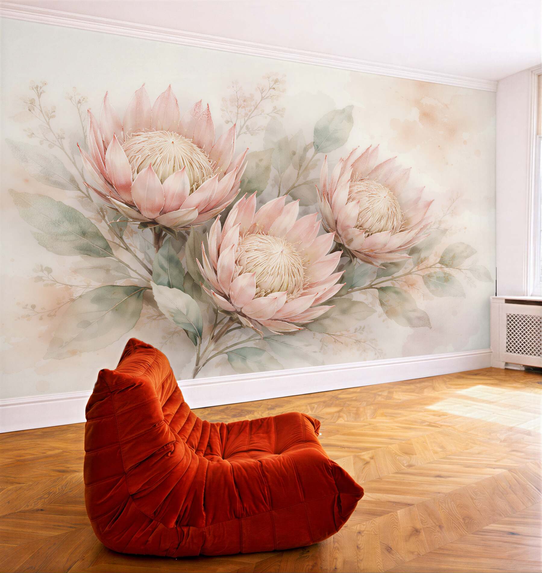 Fototapet Protea pastel în acuarelă