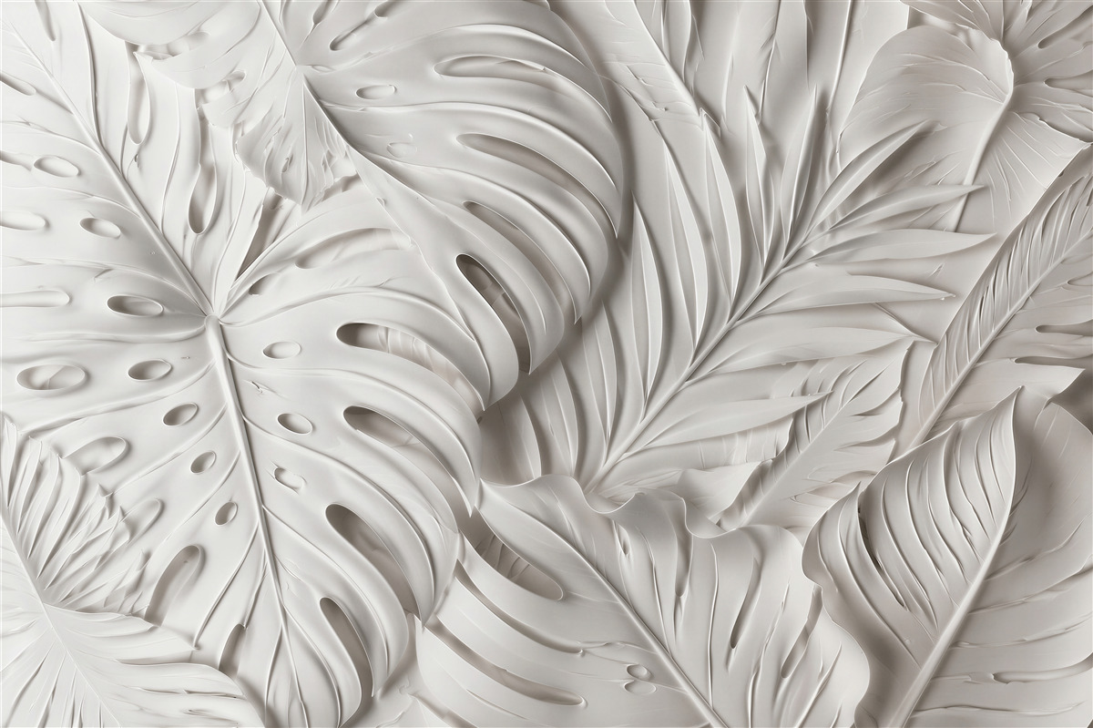 Fototapet Frunze albe în relief elegant