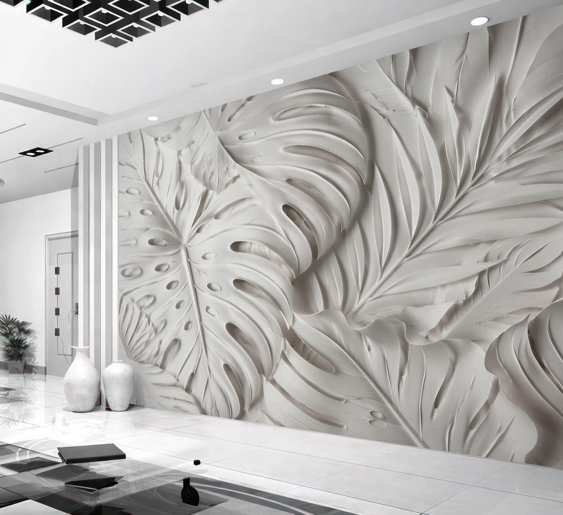 Fototapet Frunze albe în relief elegant