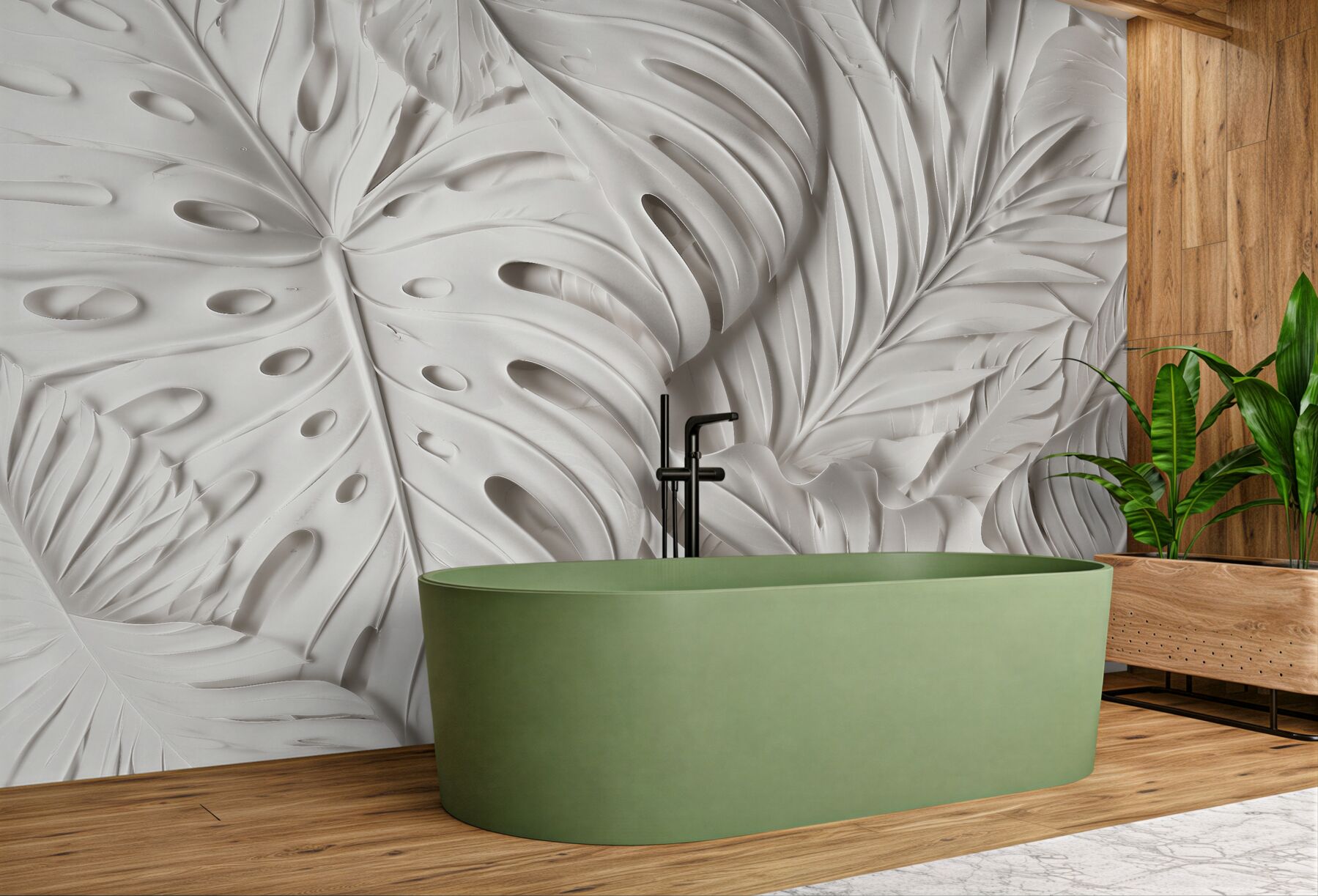 Fototapet Frunze albe în relief elegant