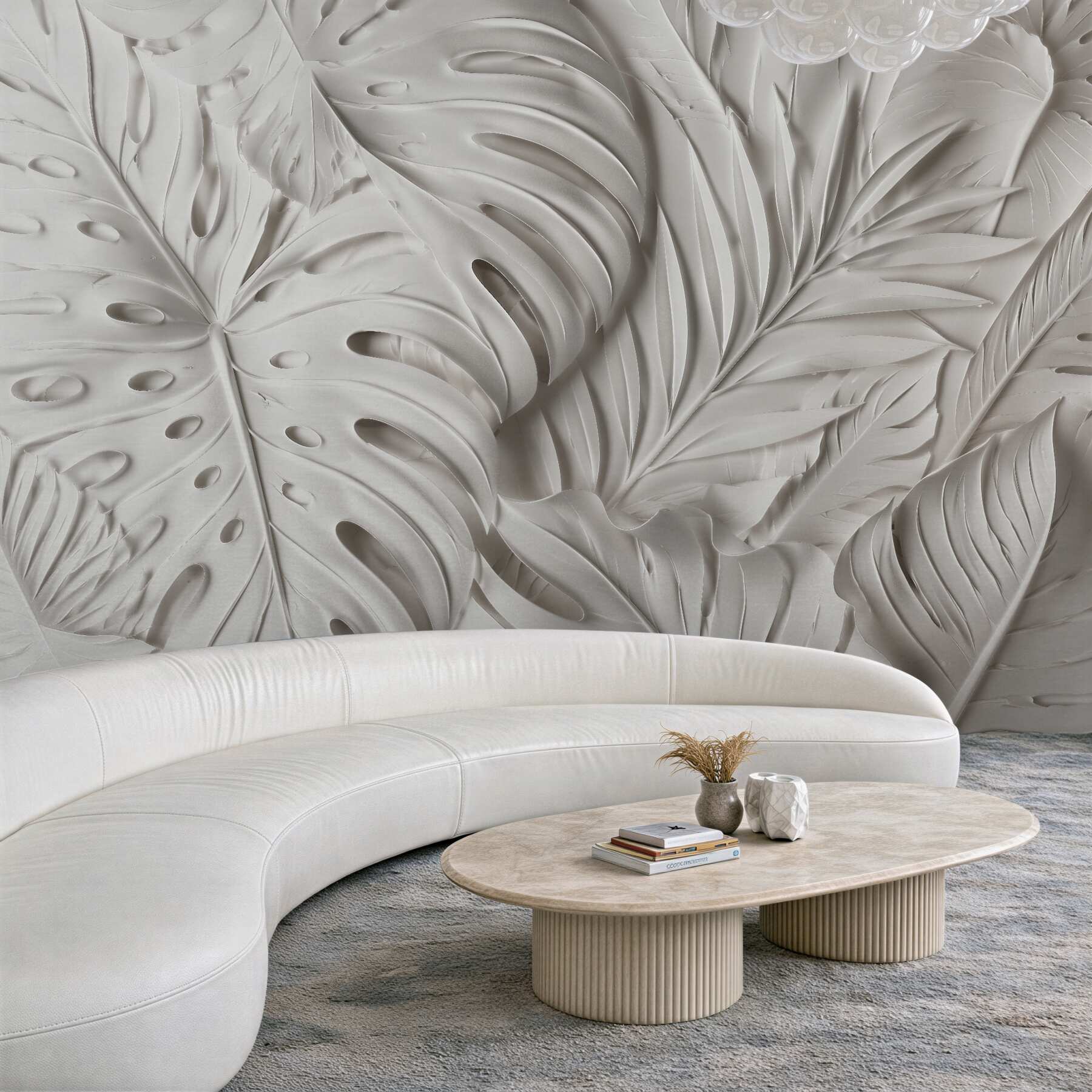 Fototapet Frunze albe în relief elegant