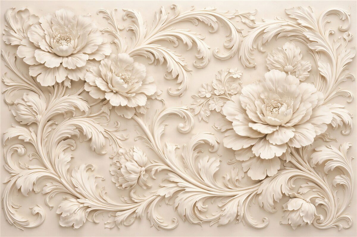 Fototapet Bujori crem în ornamente 3D