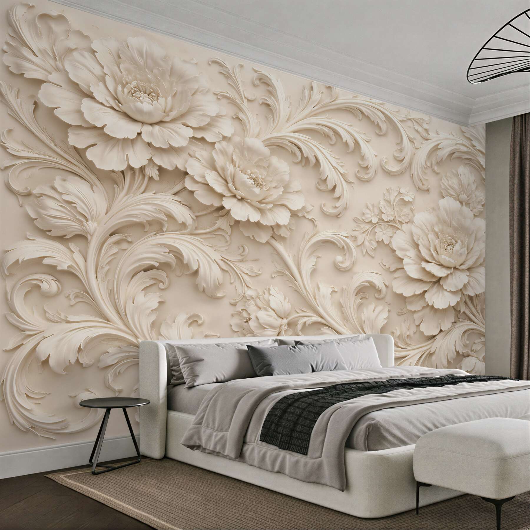 Fototapet Bujori crem în ornamente 3D
