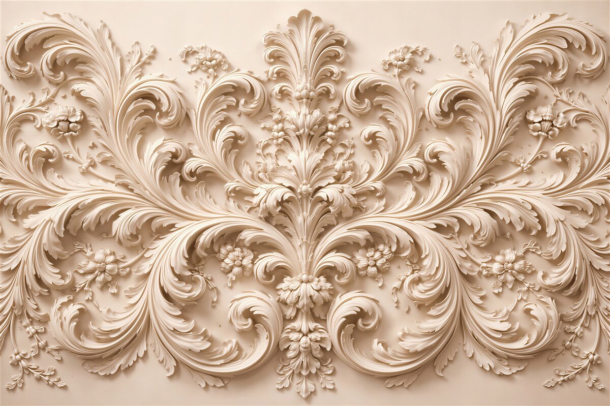 Fototapet Ornament baroc în relief crem