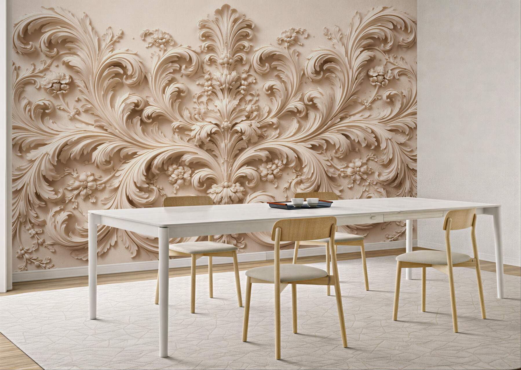 Fototapet Ornament baroc în relief crem