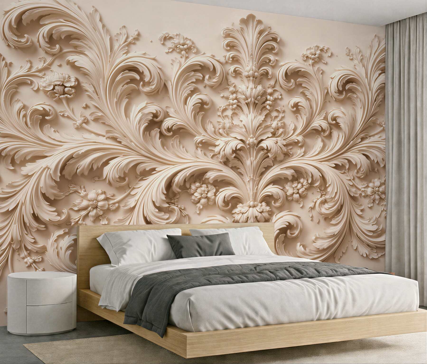 Fototapet Ornament baroc în relief crem