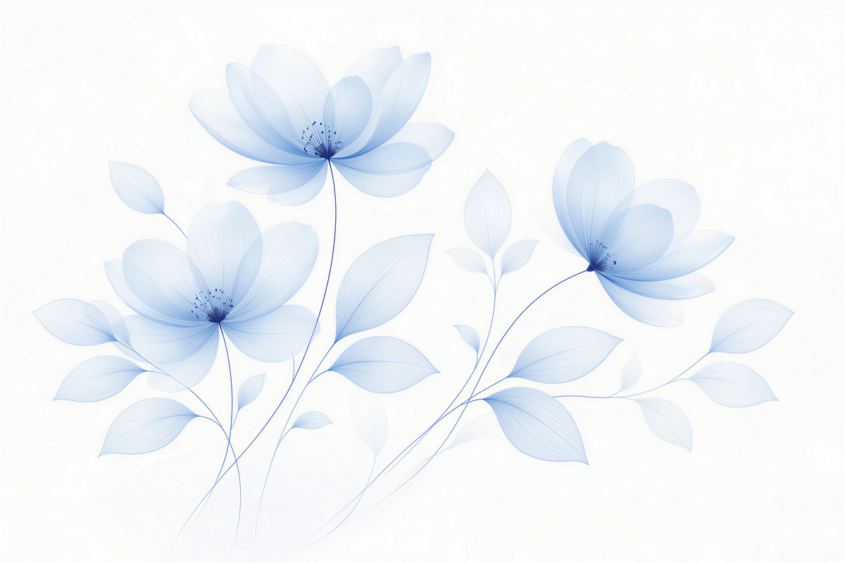 Fototapet Flori bleu într-o compoziție minimalistă
