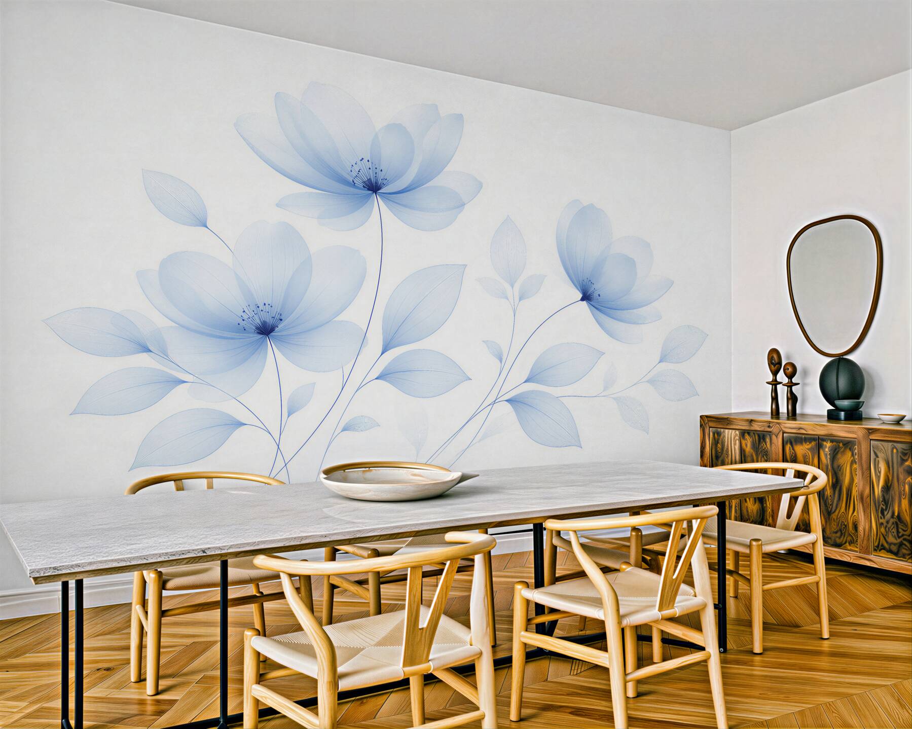 Fototapet Flori bleu într-o compoziție minimalistă
