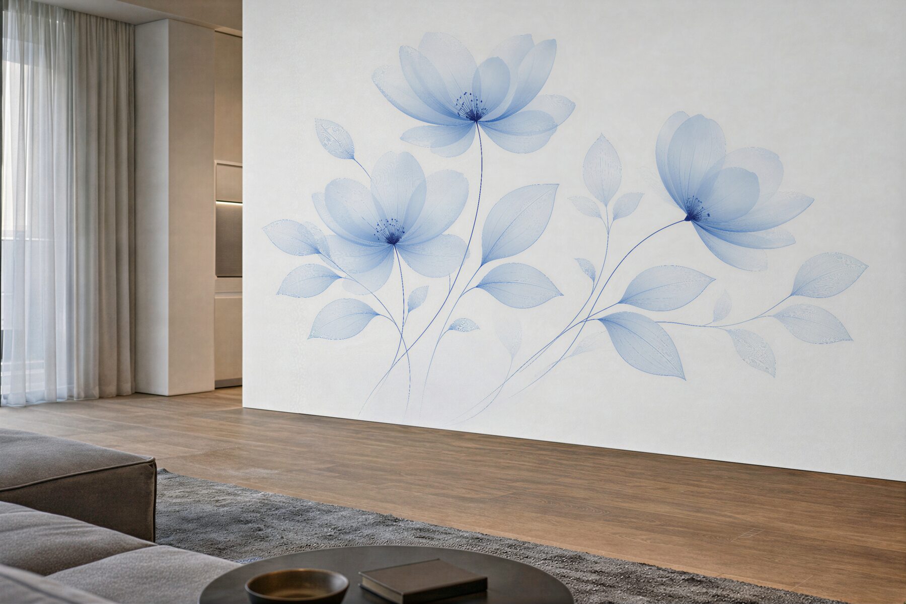 Fototapet Flori bleu într-o compoziție minimalistă