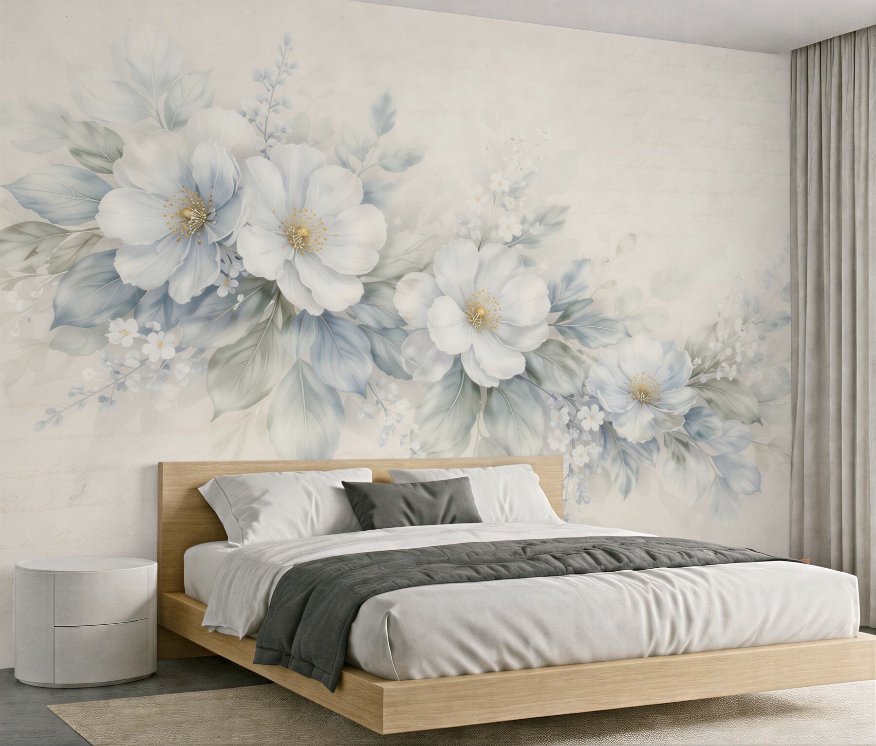 Fototapet Flori bleu delicate în stil retro