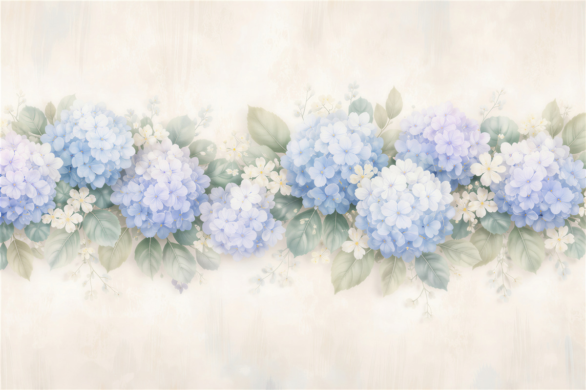 Fototapet Hortensii pastelate într-o bandă florală
