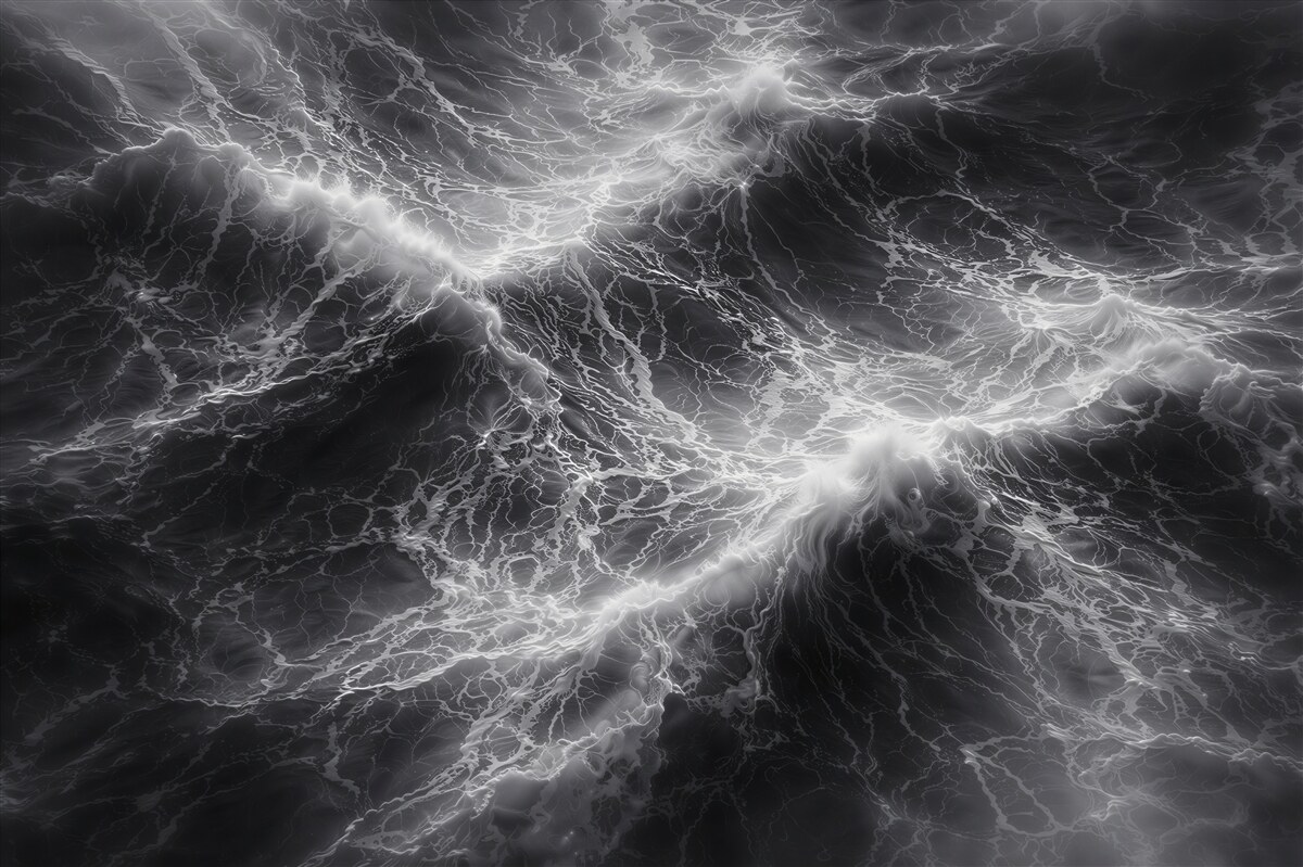 Fototapet Valuri furtunoase alb-negru ale abstracției