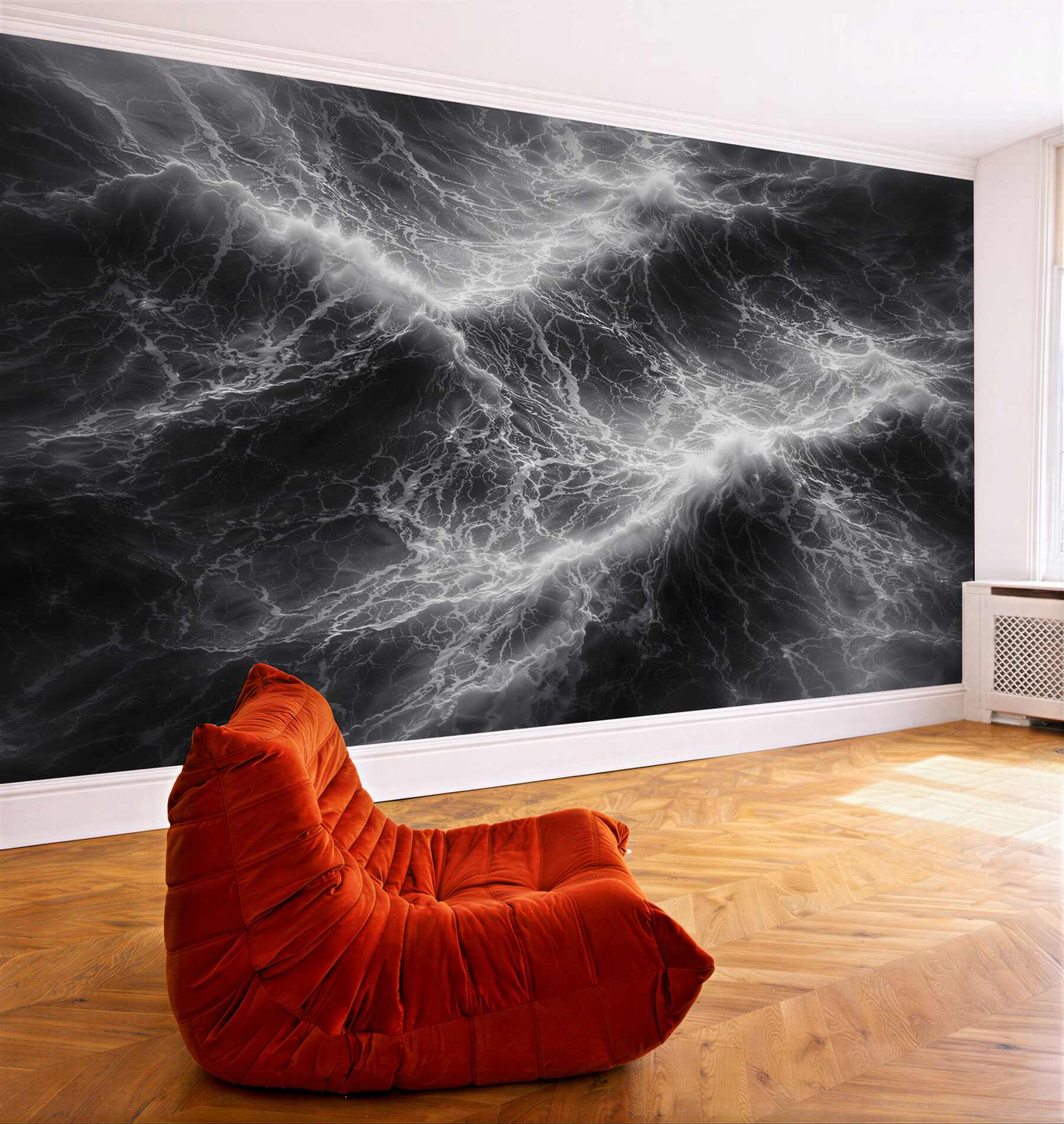 Fototapet Valuri furtunoase alb-negru ale abstracției