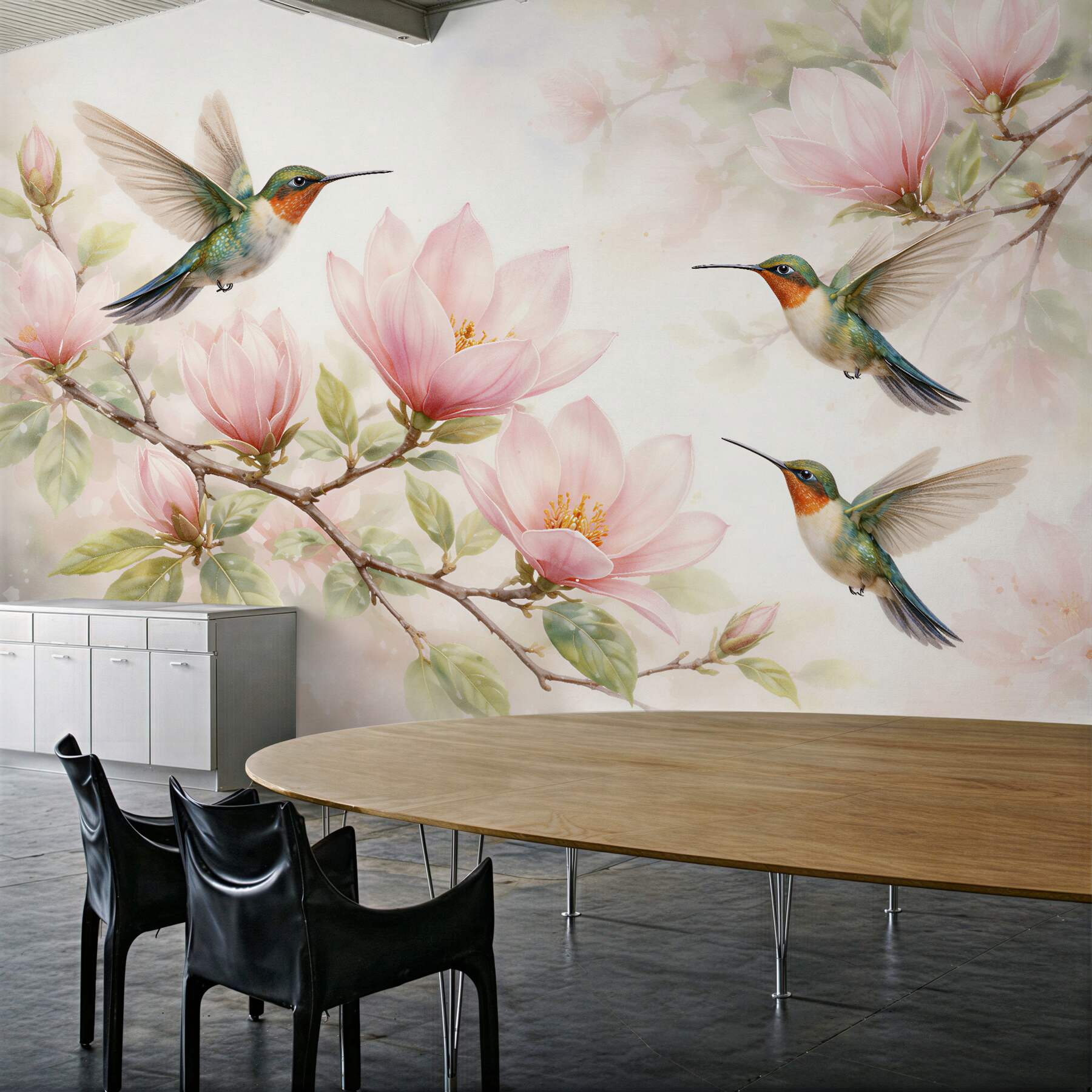 Fototapet Colibri printre magnolii roz