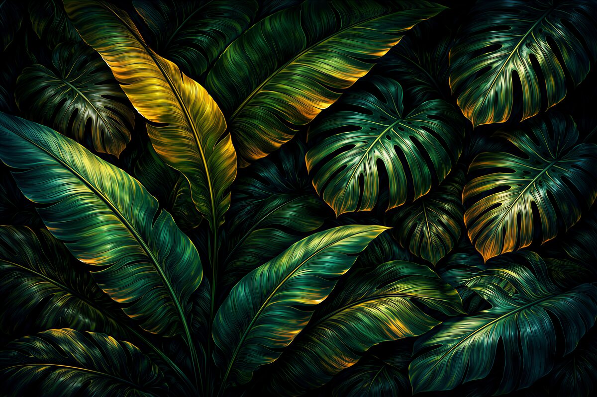 Fototapet Frunze aurii din jungla tropicală