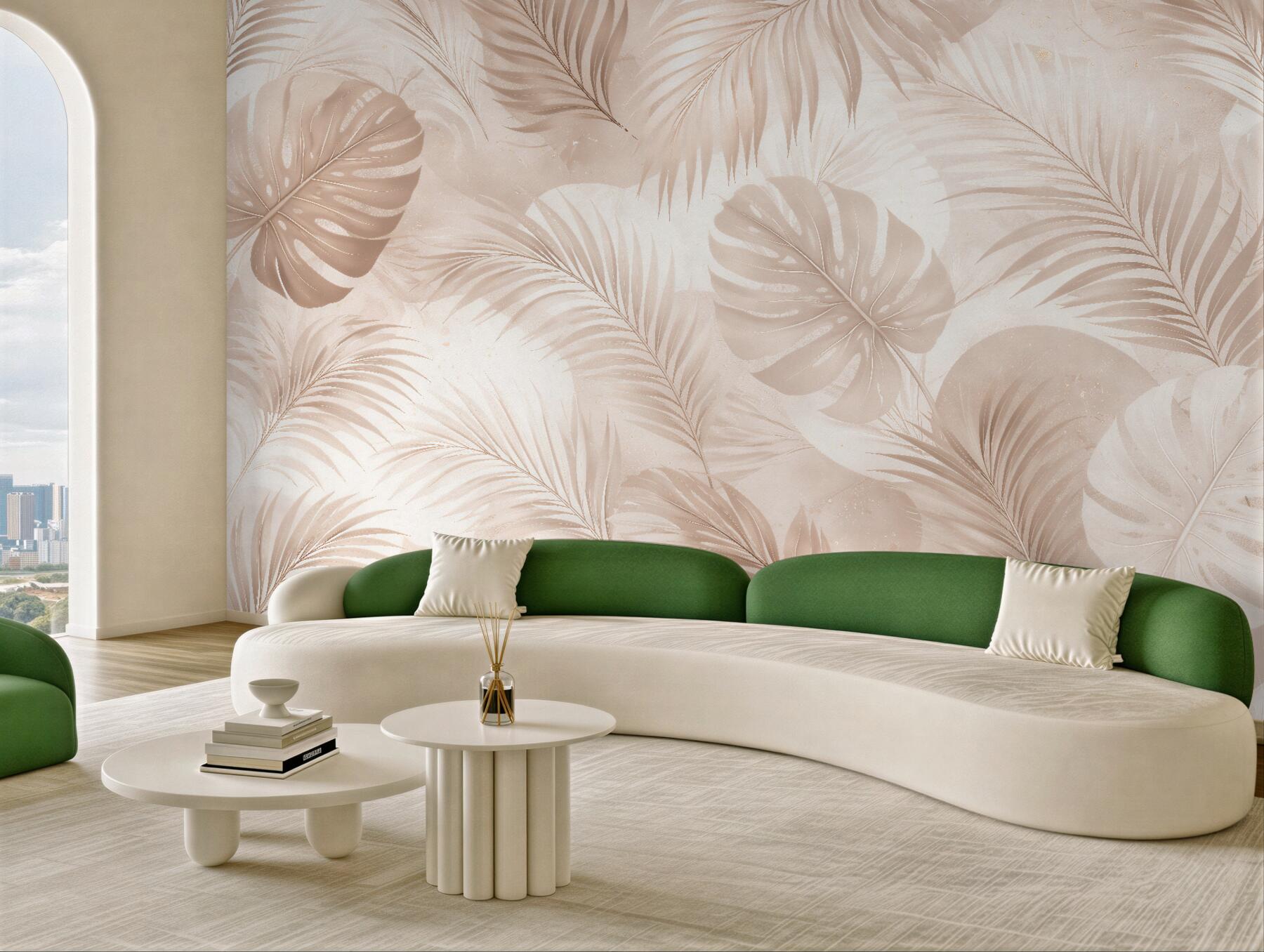 Fototapet Frunze tropicale bej