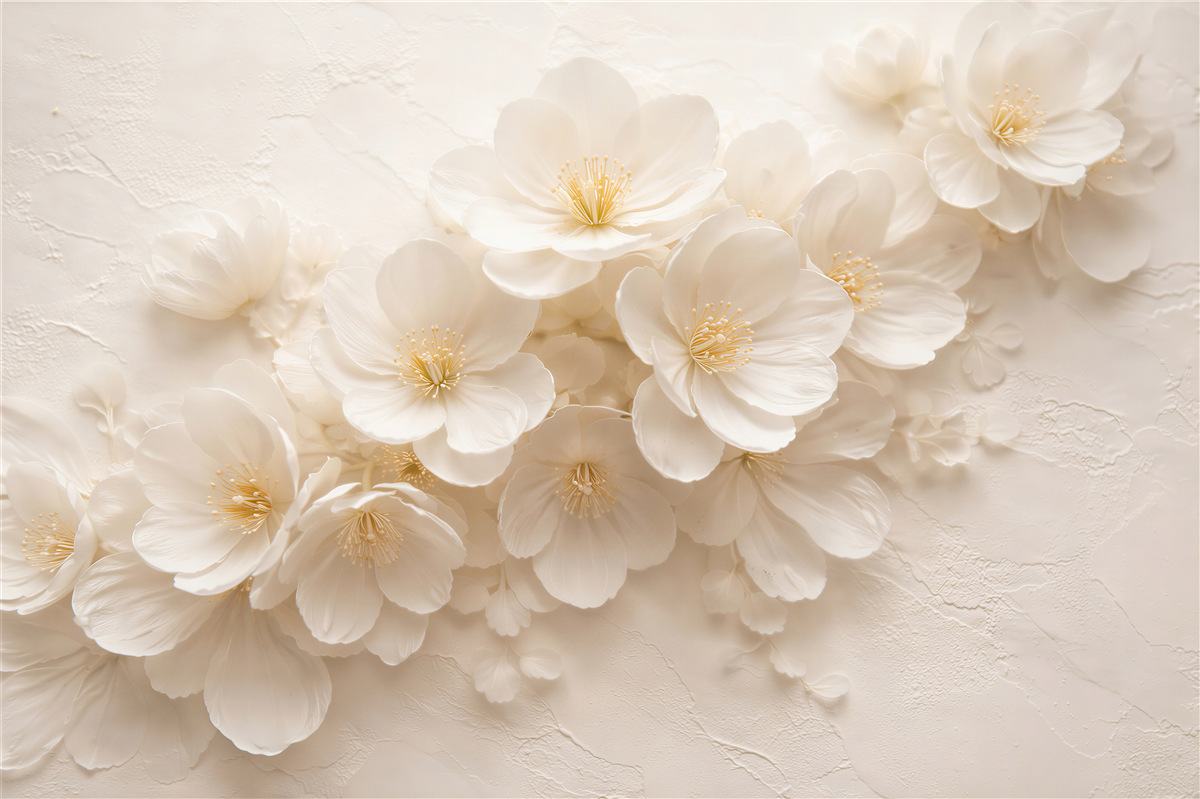 Fototapet Flori crem în relief elegant