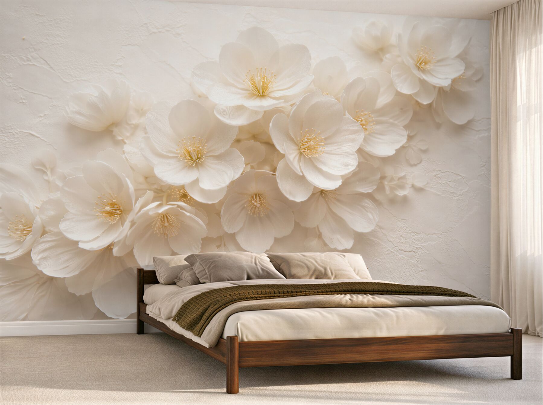 Fototapet Flori crem în relief elegant