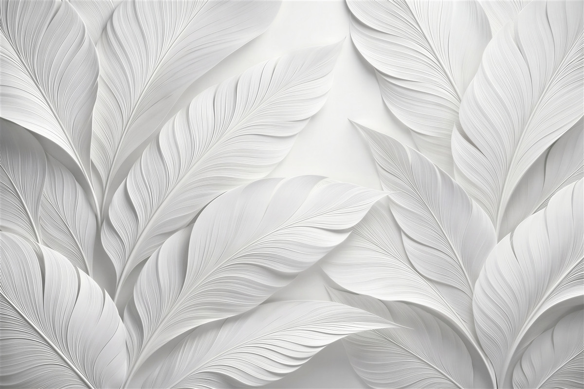 Fototapet Frunze albe în relief elegant