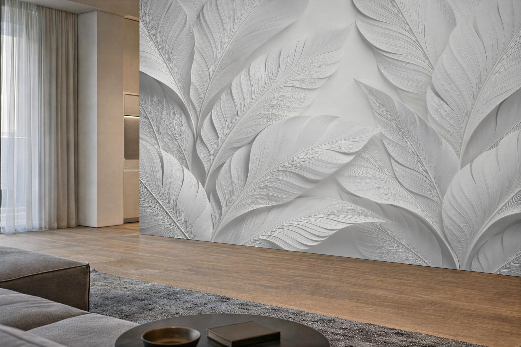 Fototapet Frunze albe în relief elegant