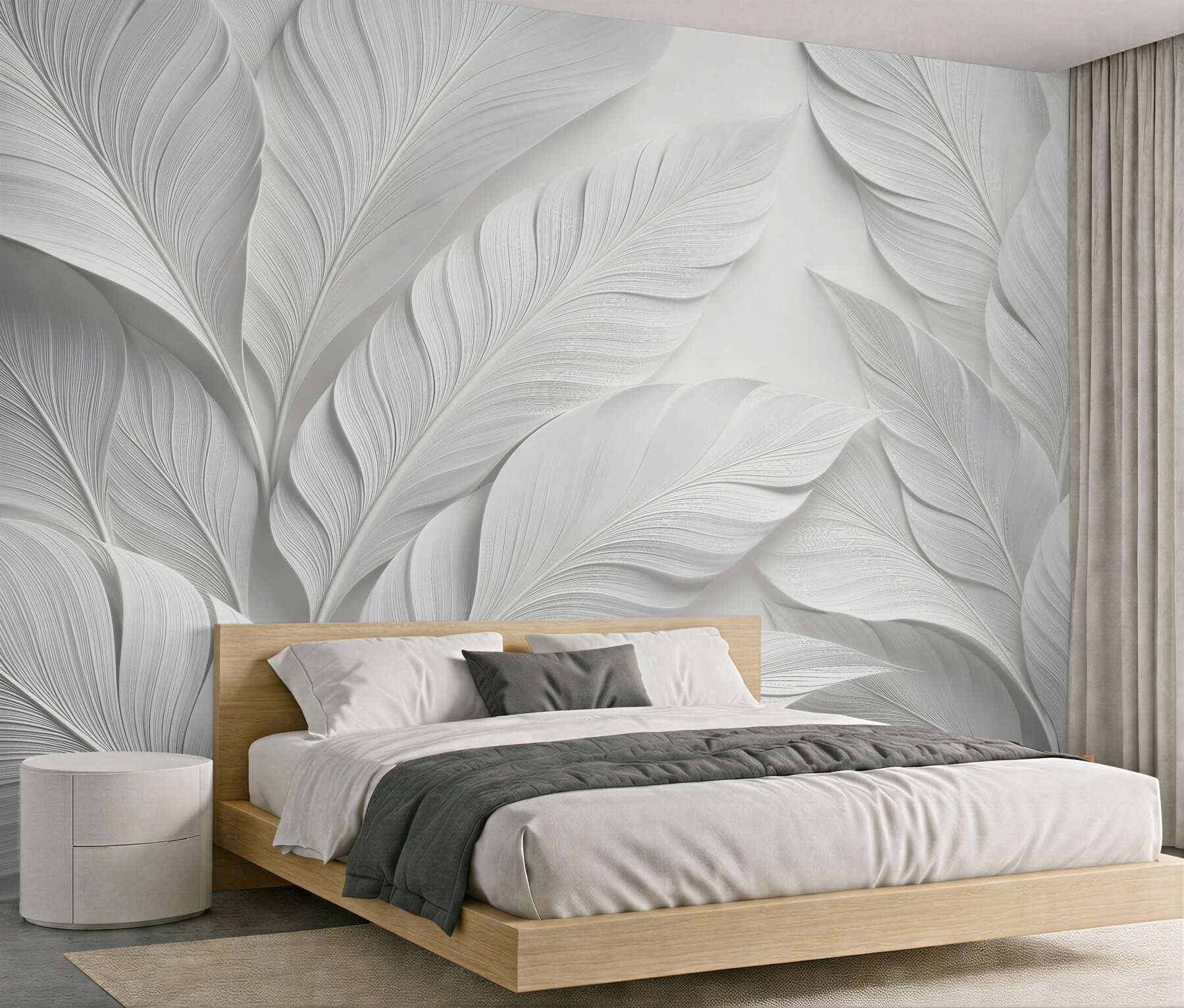 Fototapet Frunze albe în relief elegant