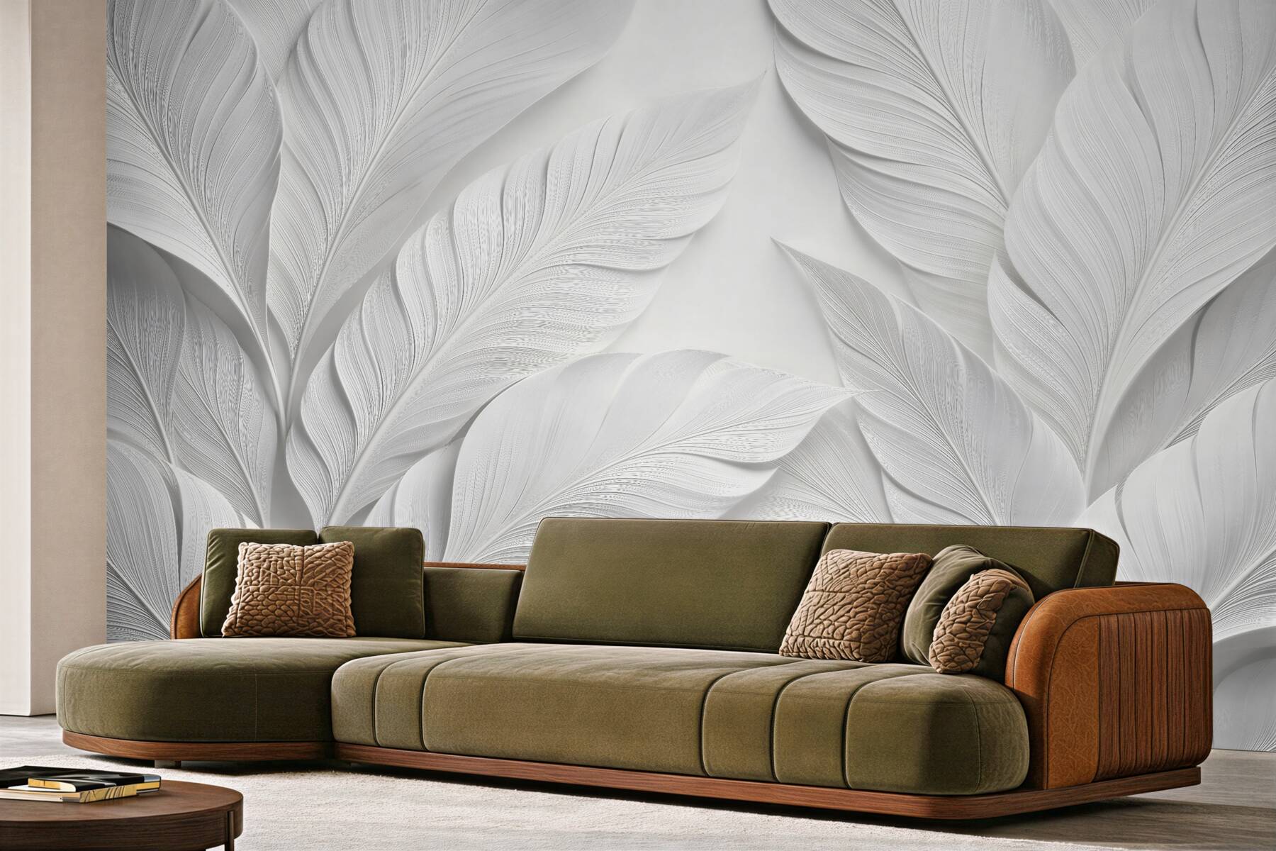 Fototapet Frunze albe în relief elegant