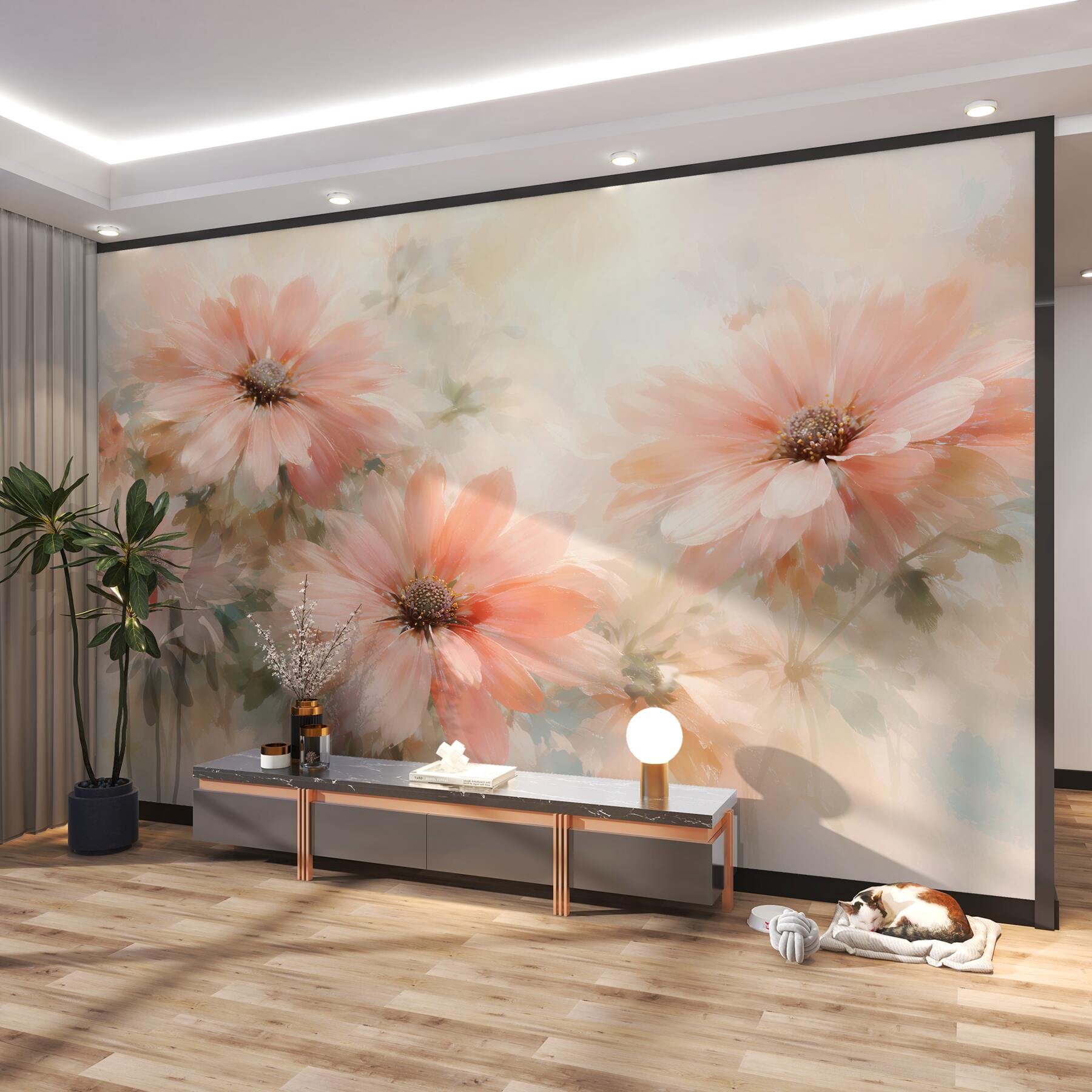 Fototapet Flori pastel în acuarelă luminoasă