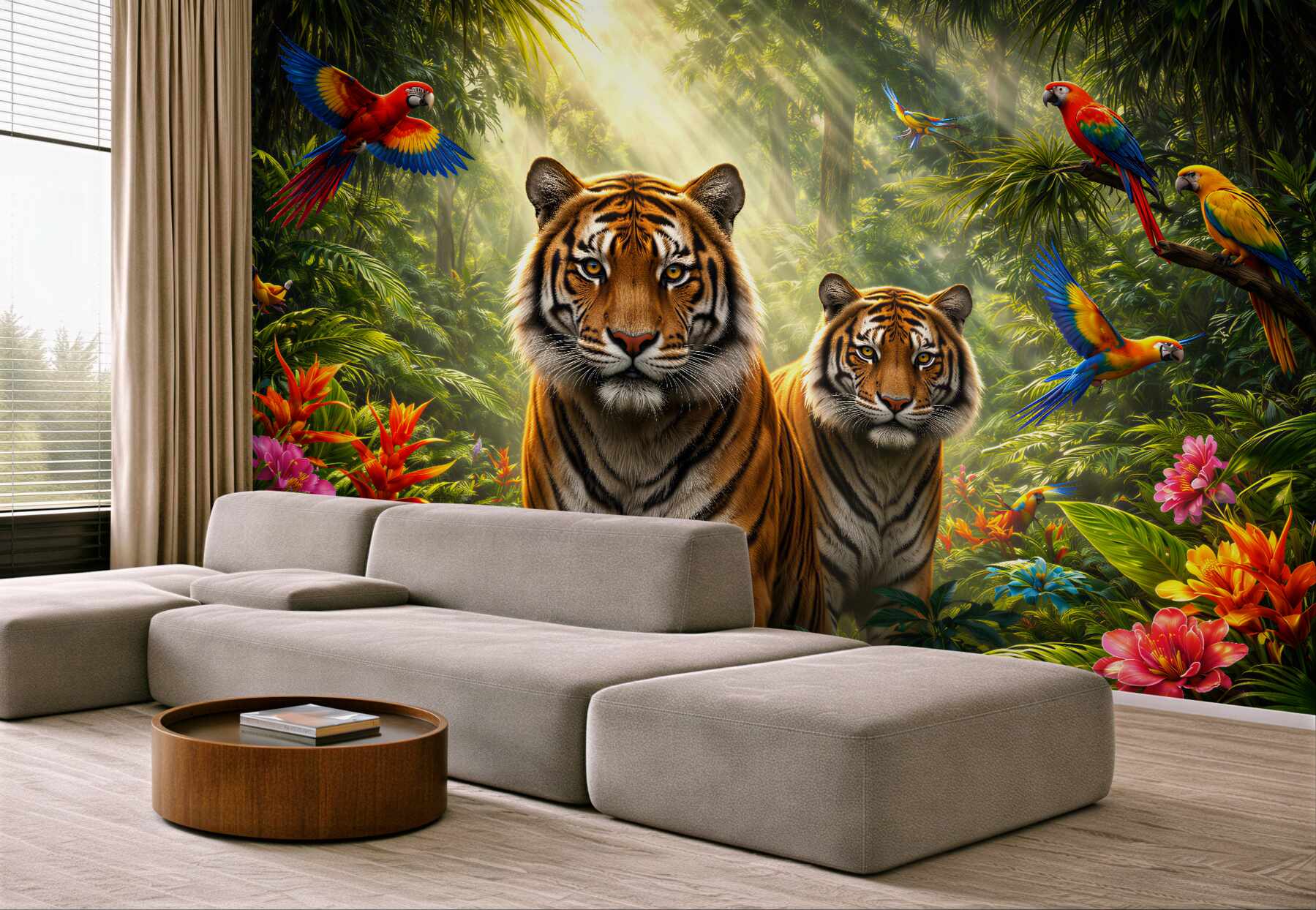 Fototapet Tigri în jungla tropicală
