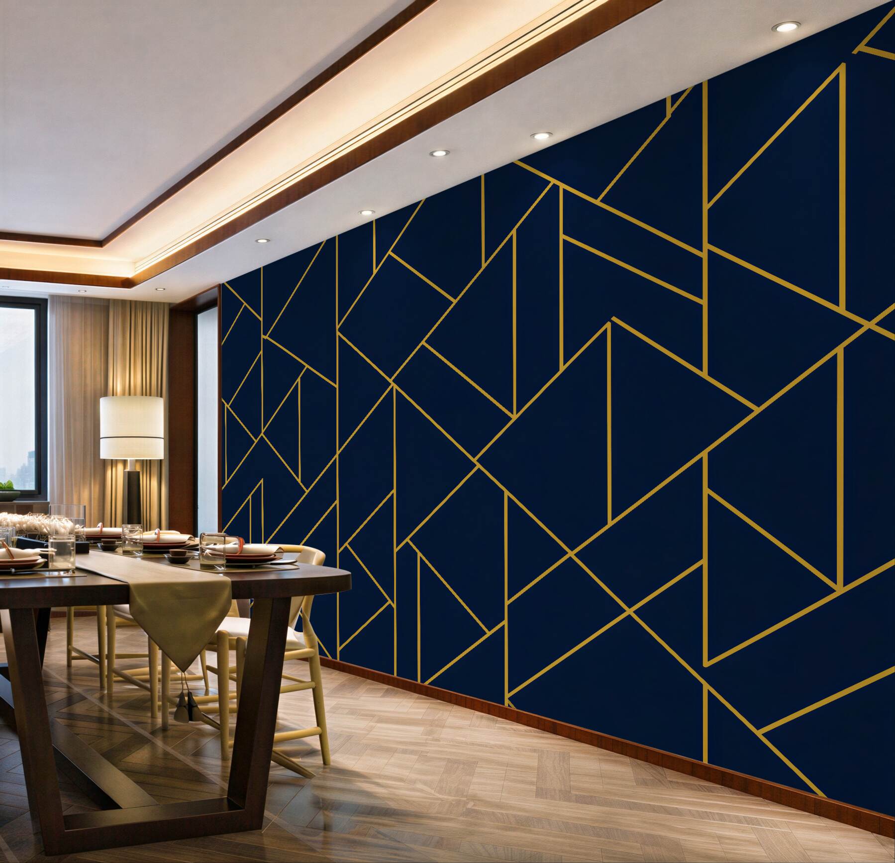 Fototapet Geometrie bleumarin cu linie aurie