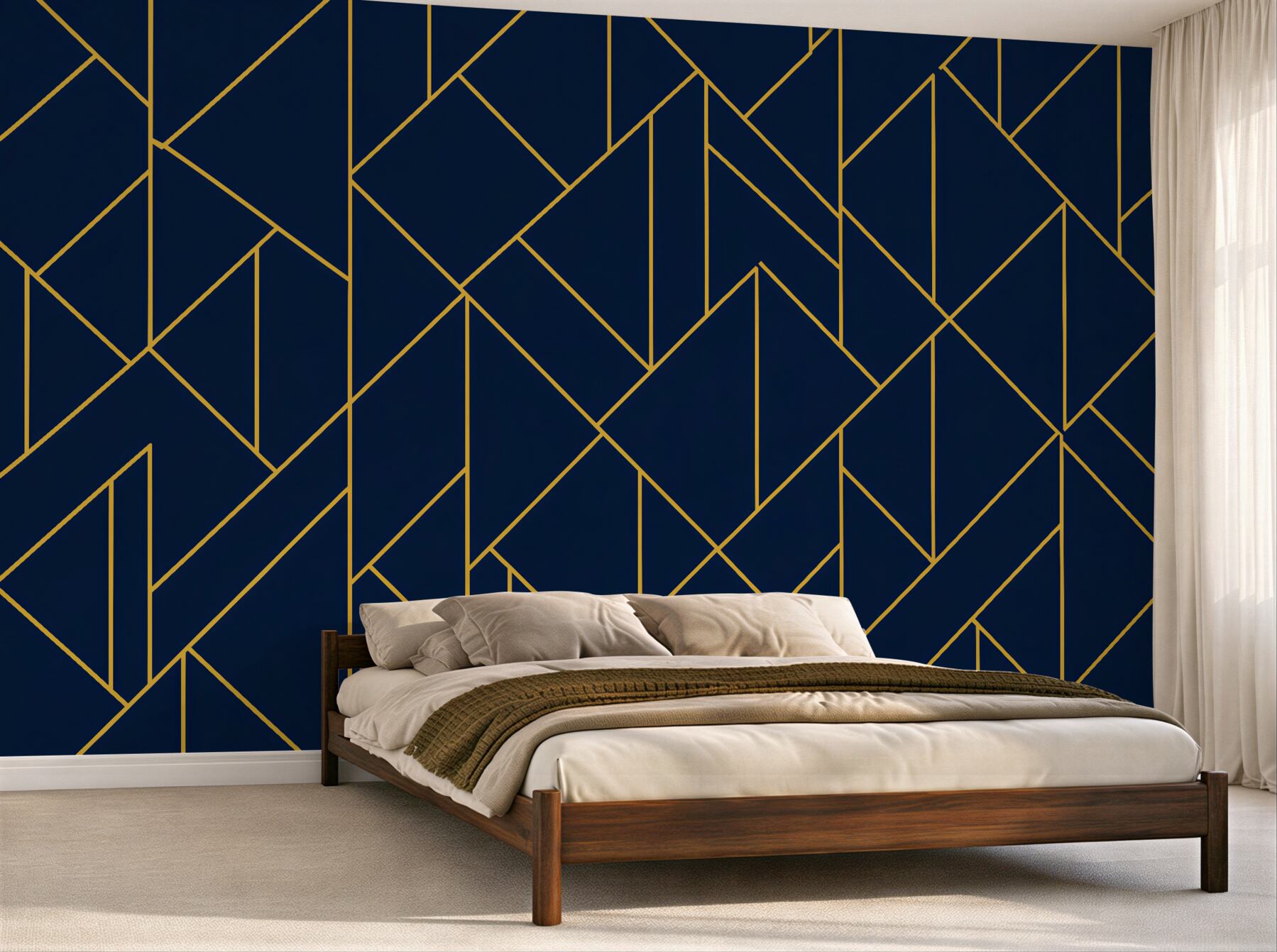 Fototapet Geometrie bleumarin cu linie aurie