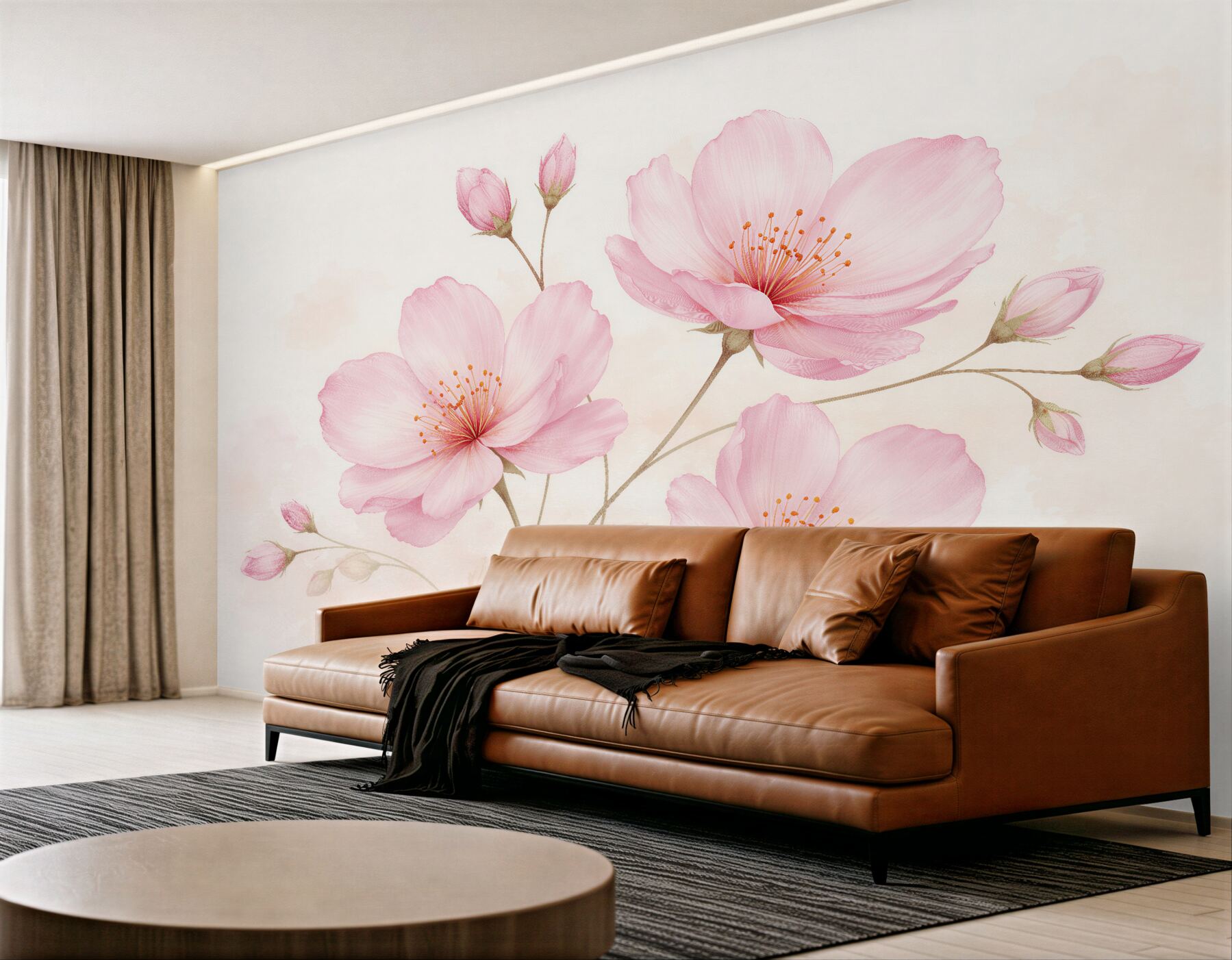 Fototapet Flori roz delicate pe fundal deschis