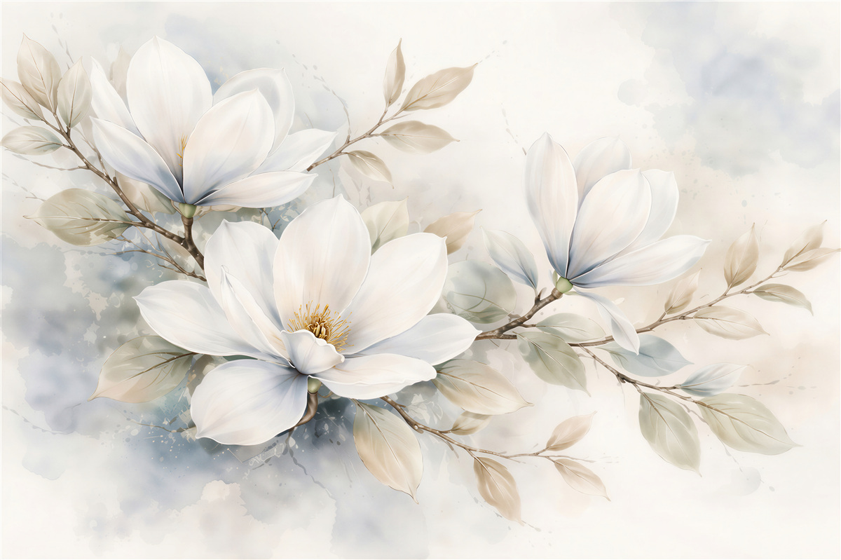 Fototapet Magnolii delicate în acuarelă